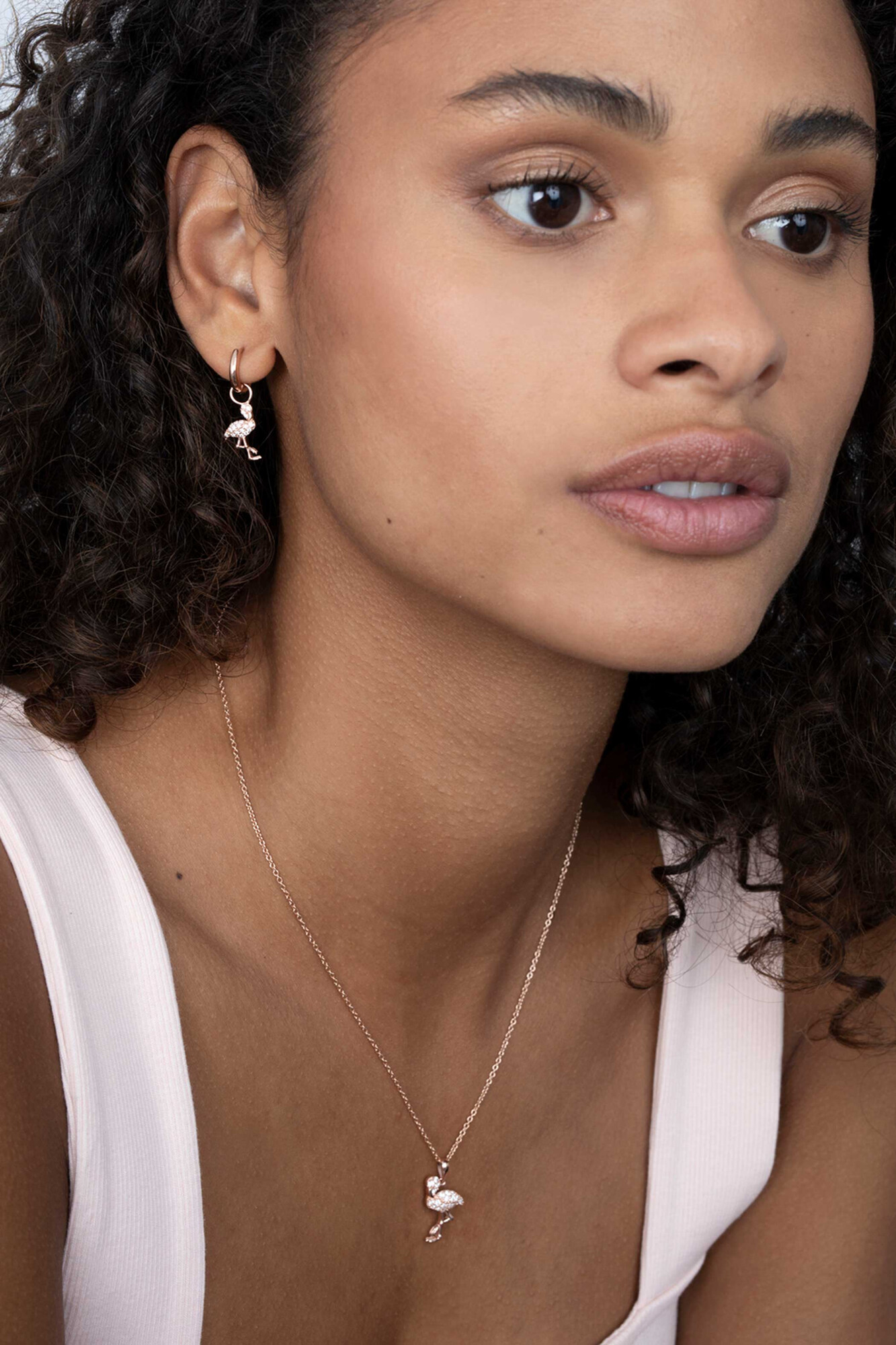 18mm ZINZI Rose Gold Plated Sterling Silver Pendant Flamingo White ZIH2086