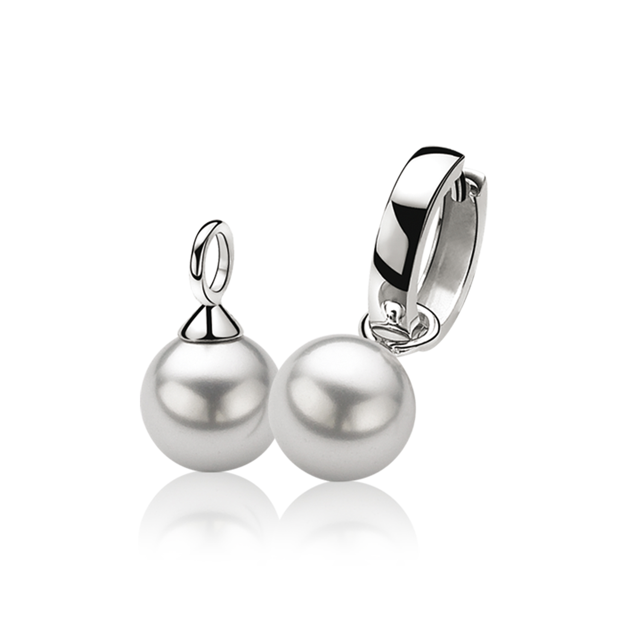10mm ZINZI Sterling Silver Earrings Pendants Pearl Grey ZICH266LG (excl. hoop earrings)
