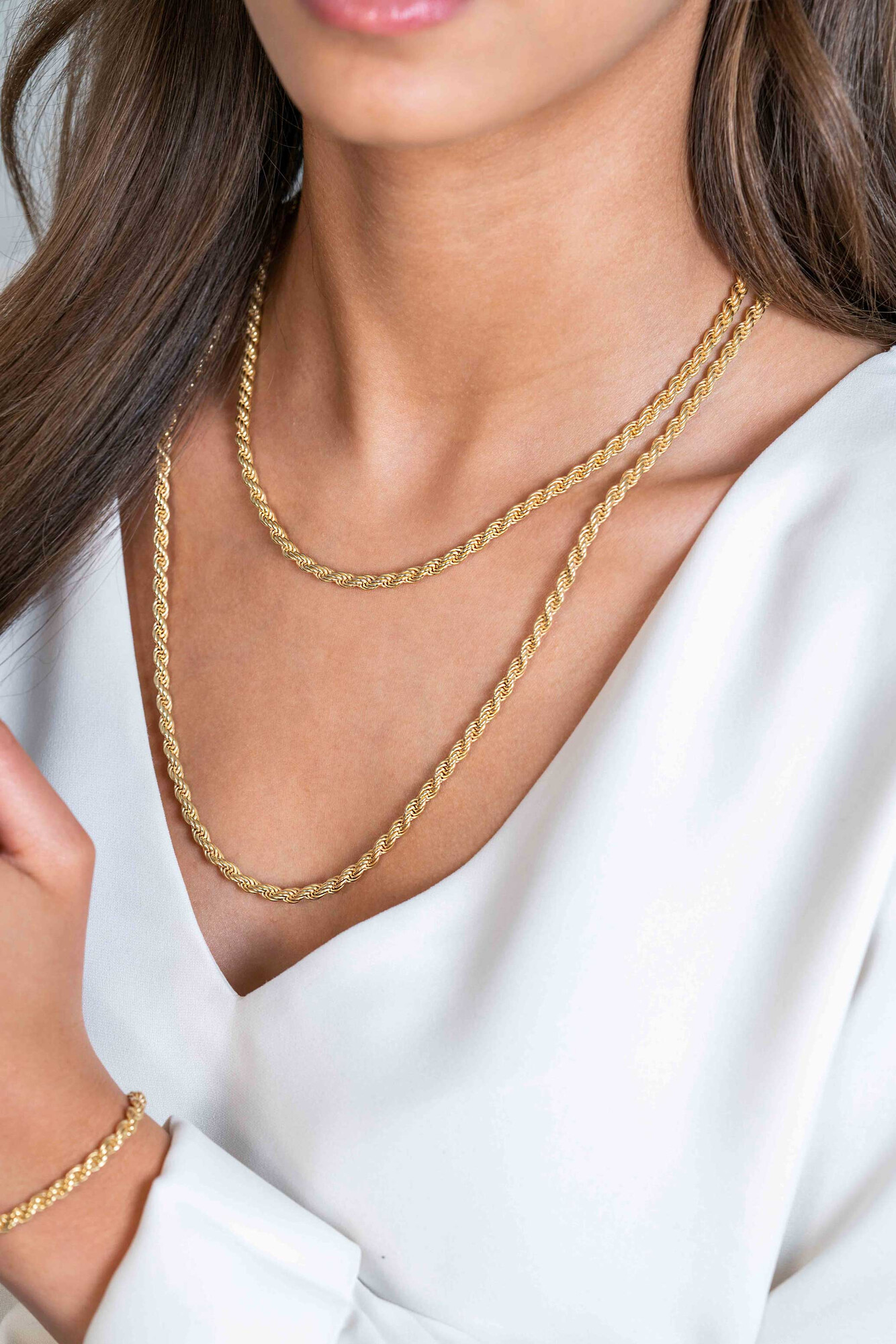 ZINZI Gold Plated Sterling Silver Rope Chain Necklace 60cm 4mm width ZIC2343G60