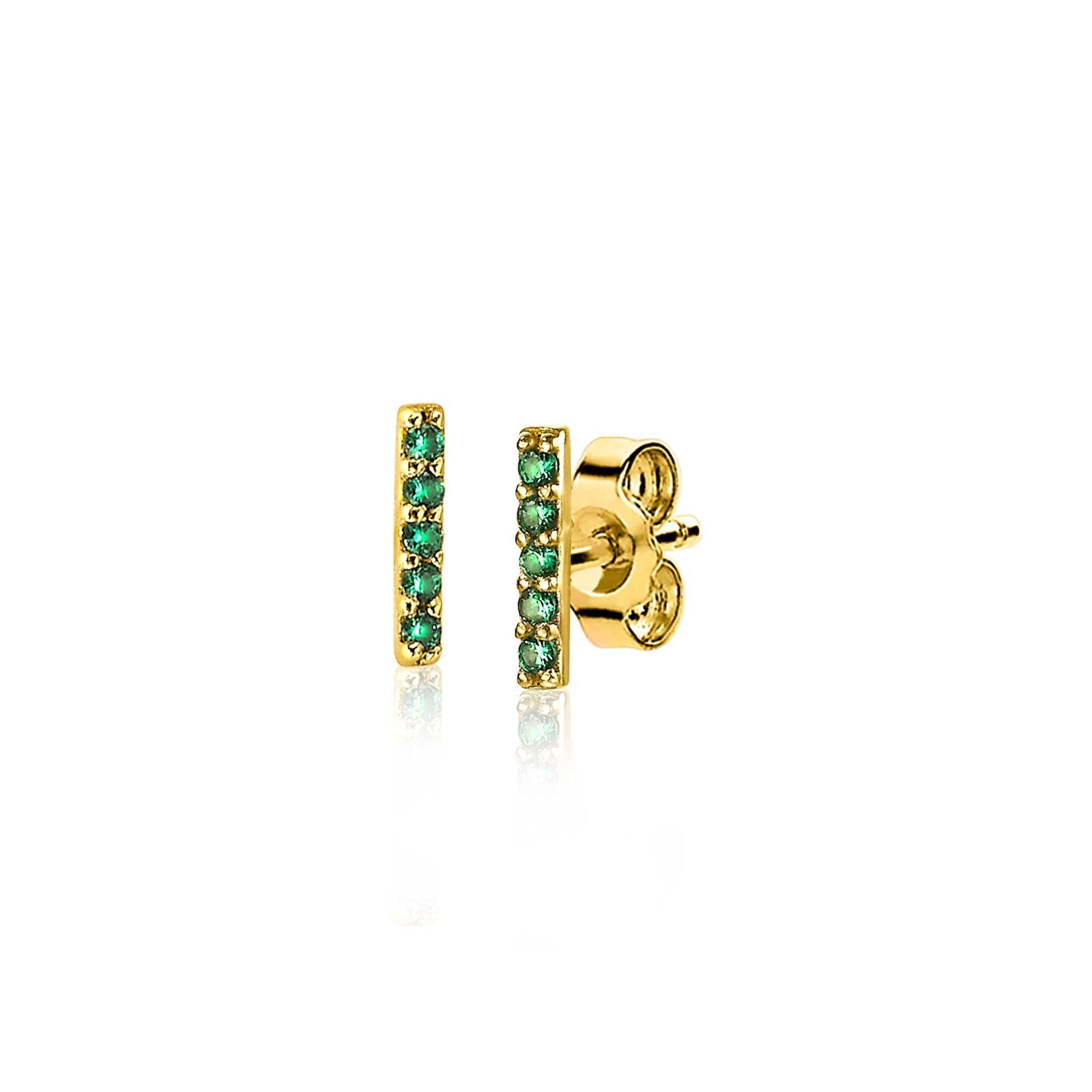 8mm ZINZI Gold Plated Sterling Silver Stud Earrings Bar Green ZIO1689GG