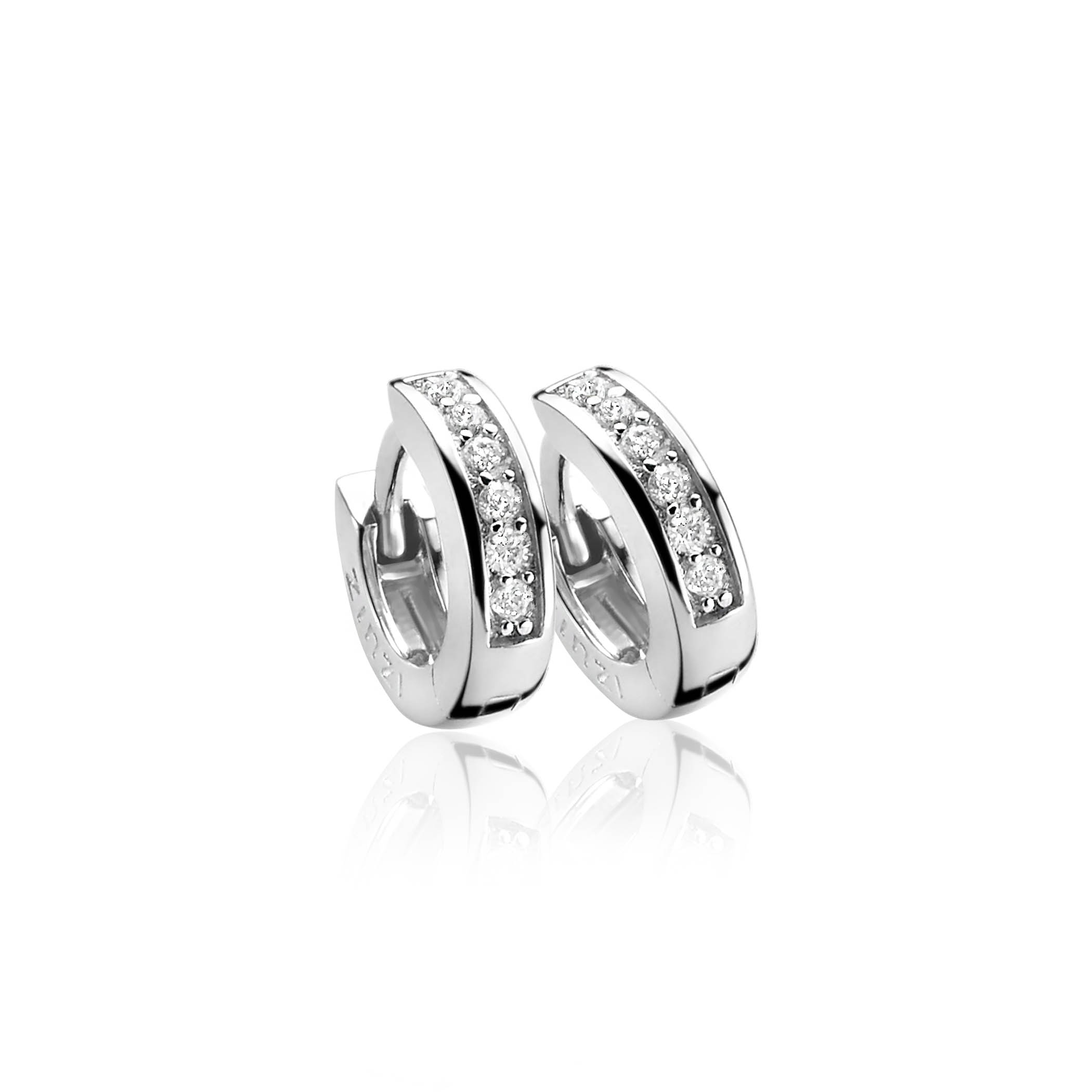 12mm ZINZI Sterling Silver Hoop Earrings White Zirconias 12x3mm ZIO187Z