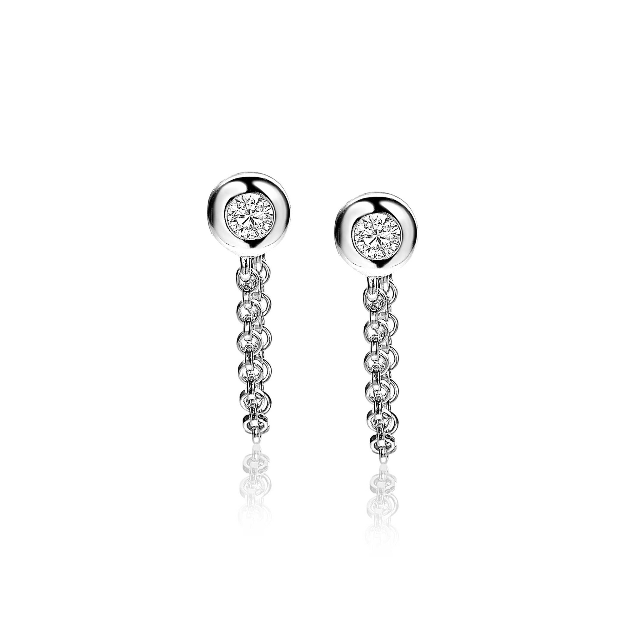ZINZI Sterling Silver Stud Earrings Round White Zirconia with Chain ZIO1773