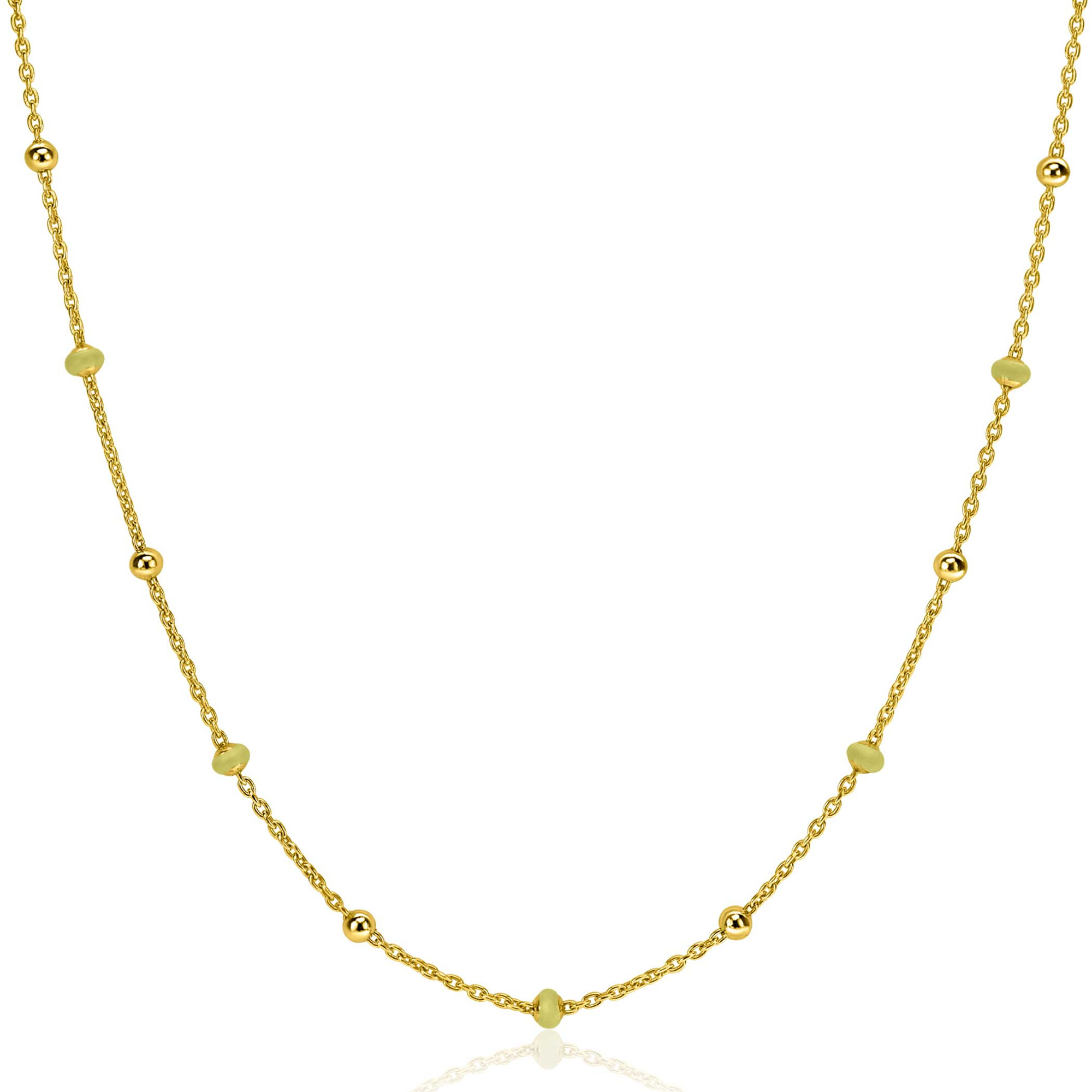 ZINZI Gold Plated Sterling Silver Fantasy Necklace with 13 Yellow Green Donuts and Shiny Beads 42-45cm ZIC2508