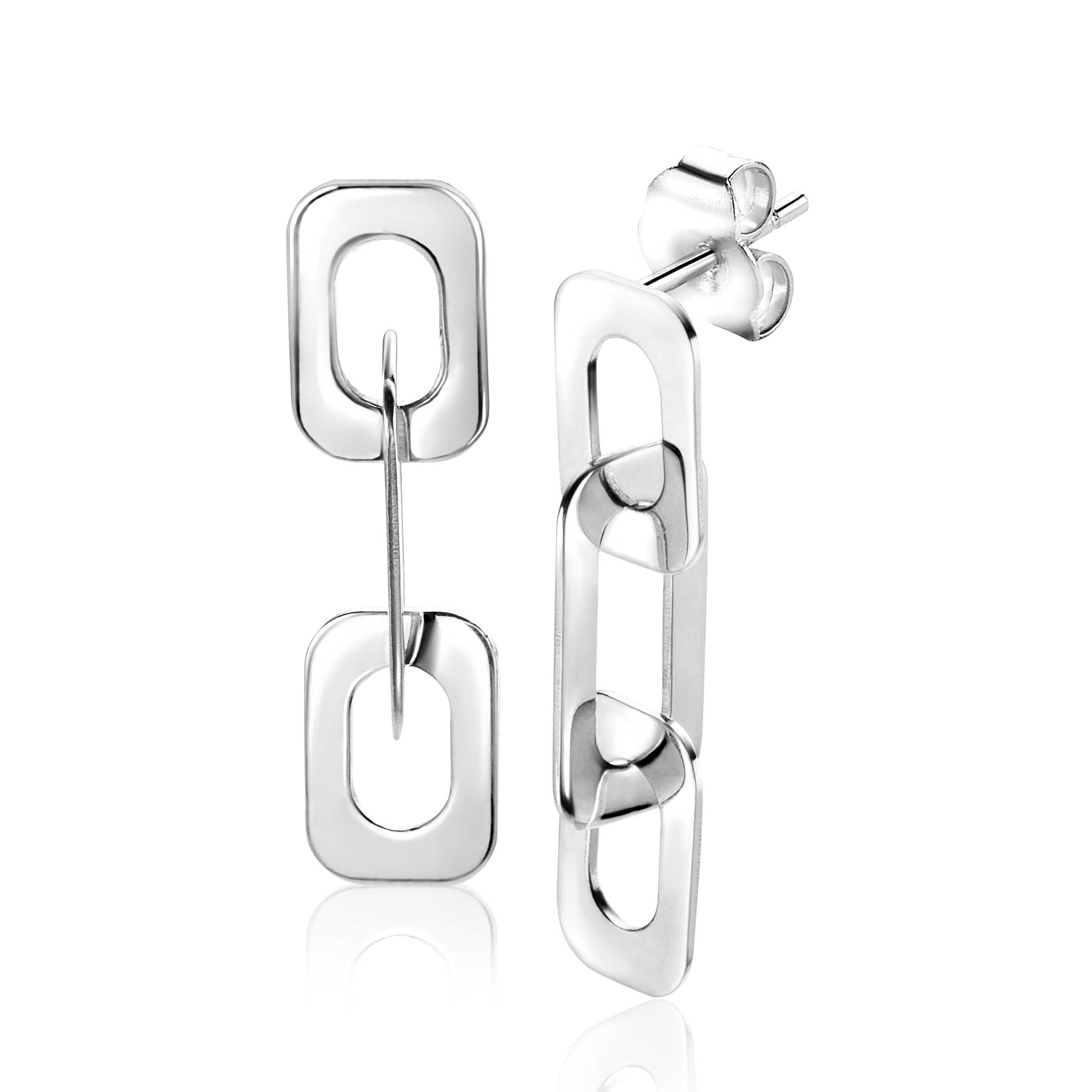 31mm ZINZI Sterling Silver Stud Earrings with Rectangular Chains ZIO-BF72
