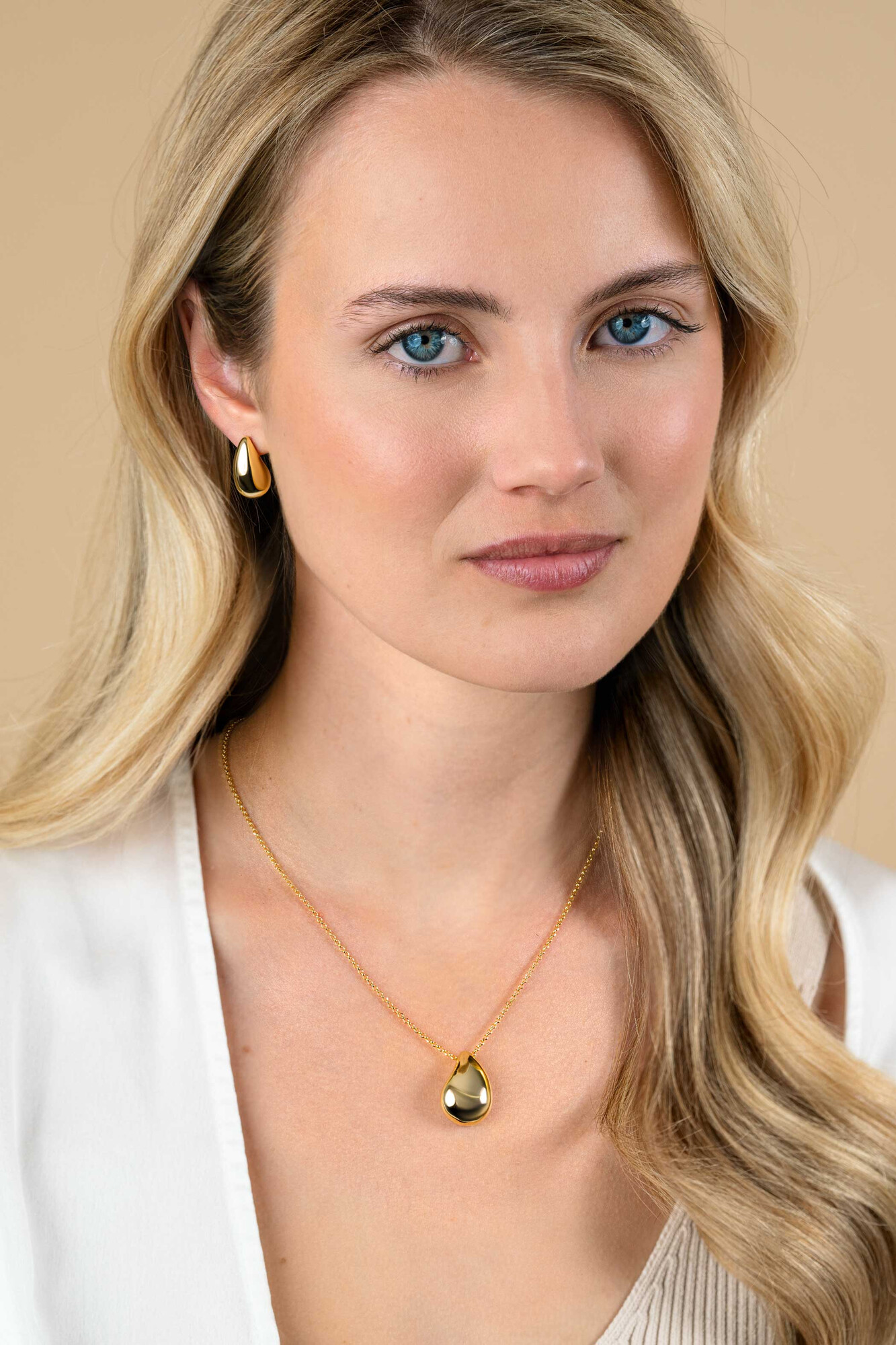 ZINZI gold plated silver jasseron necklace 45cm with luxury large teardrop-shaped pendant (24mm) ZIC2637G