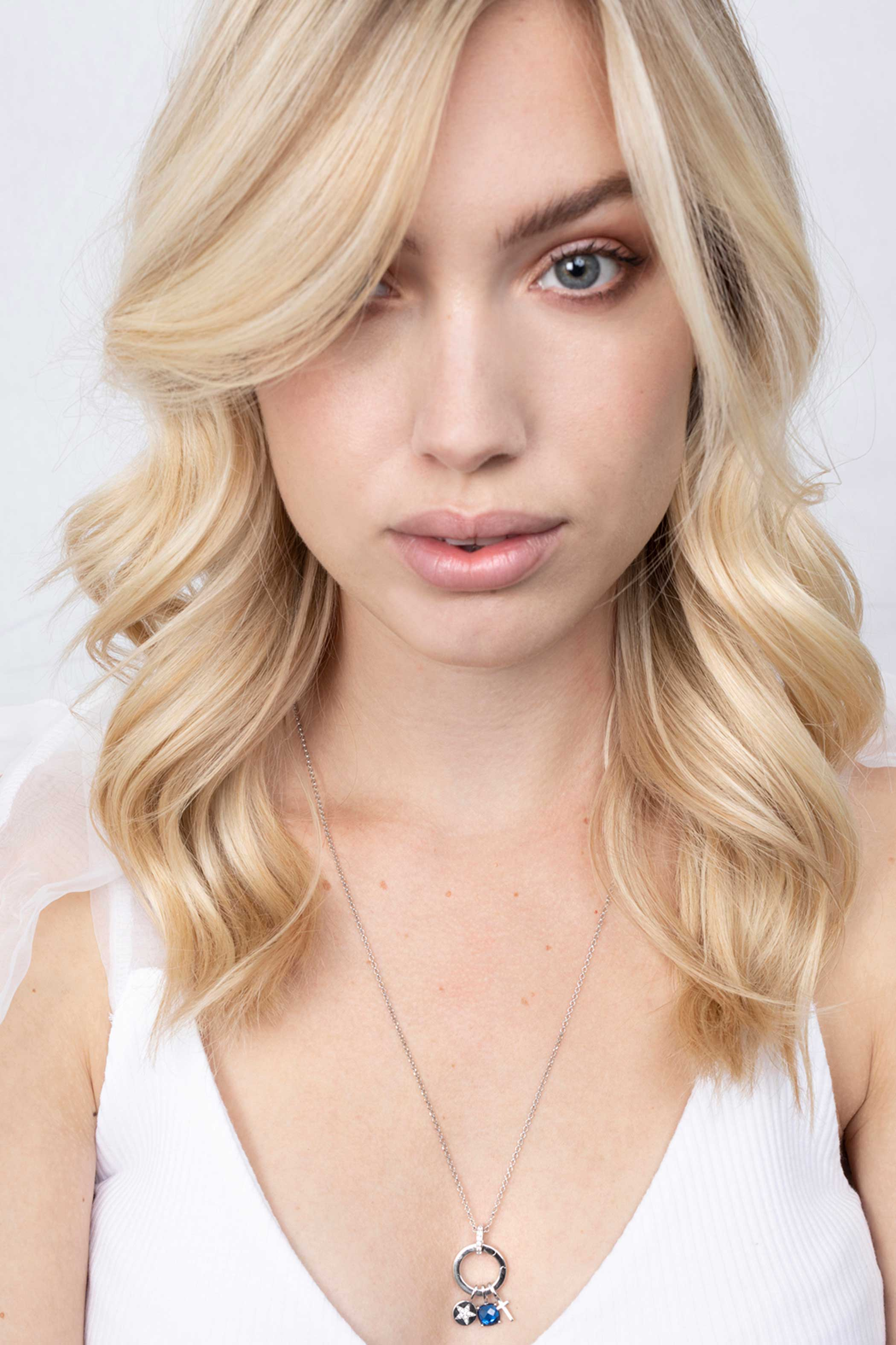 17mm ZINZI Sterling Silver Round Pendant White ZIH2060