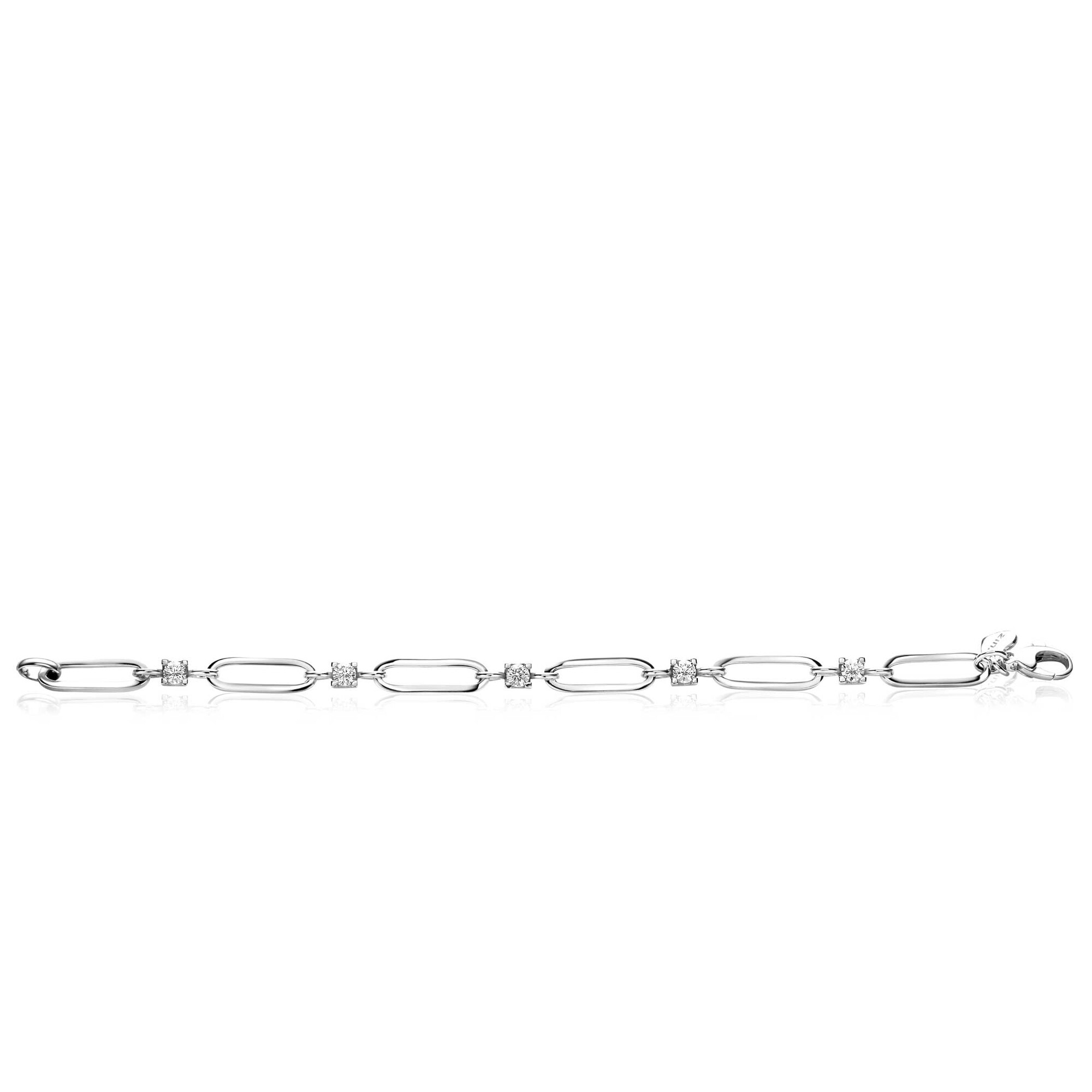 ZINZI Sterling Silver Chain Bracelet with Oval Chains and 5 Prong Settings with White Zirconias 18cm ZIA-BF85