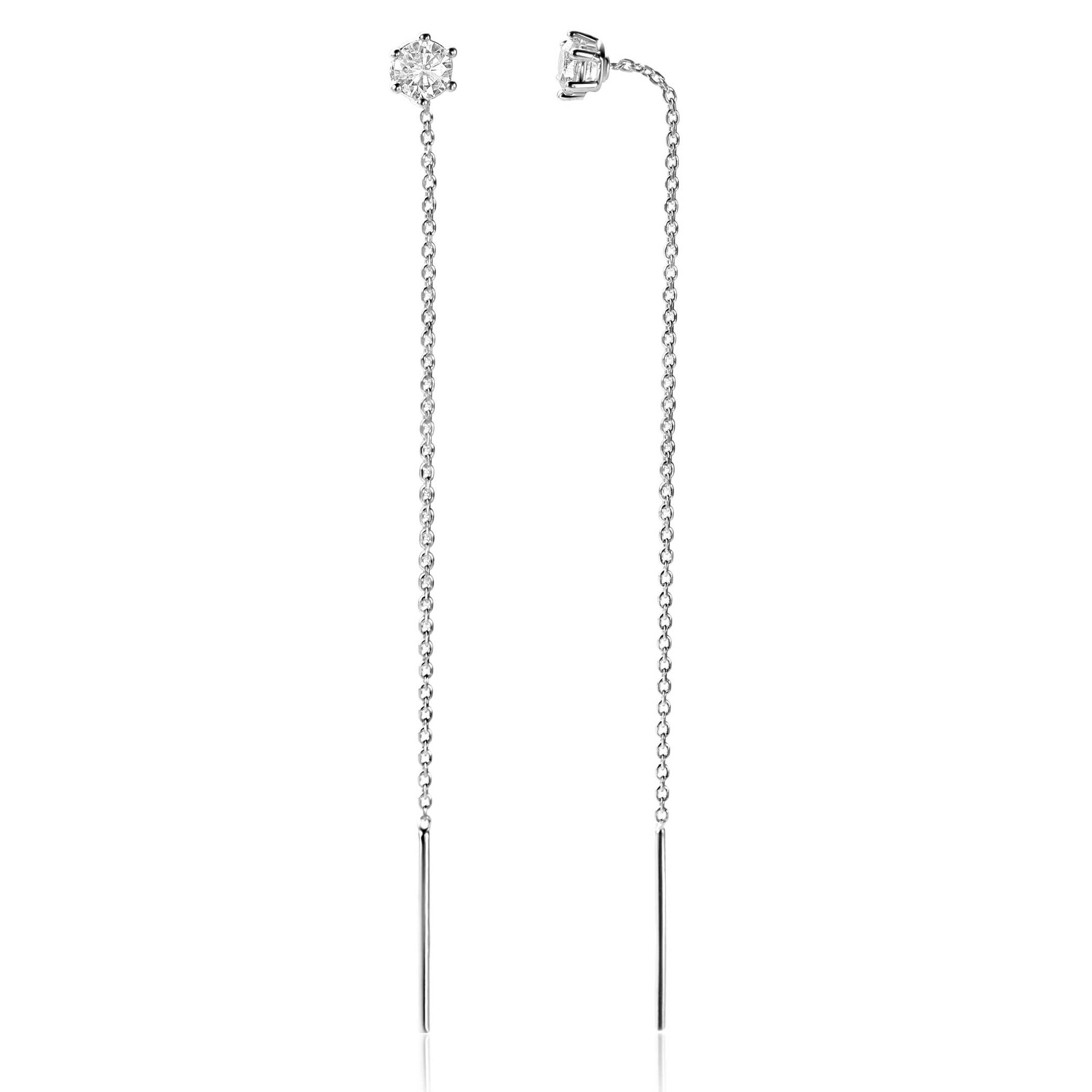 80mm ZINZI silver threader earrings with 5mm white zirconia chaton setting and graceful chain ZIO2576
