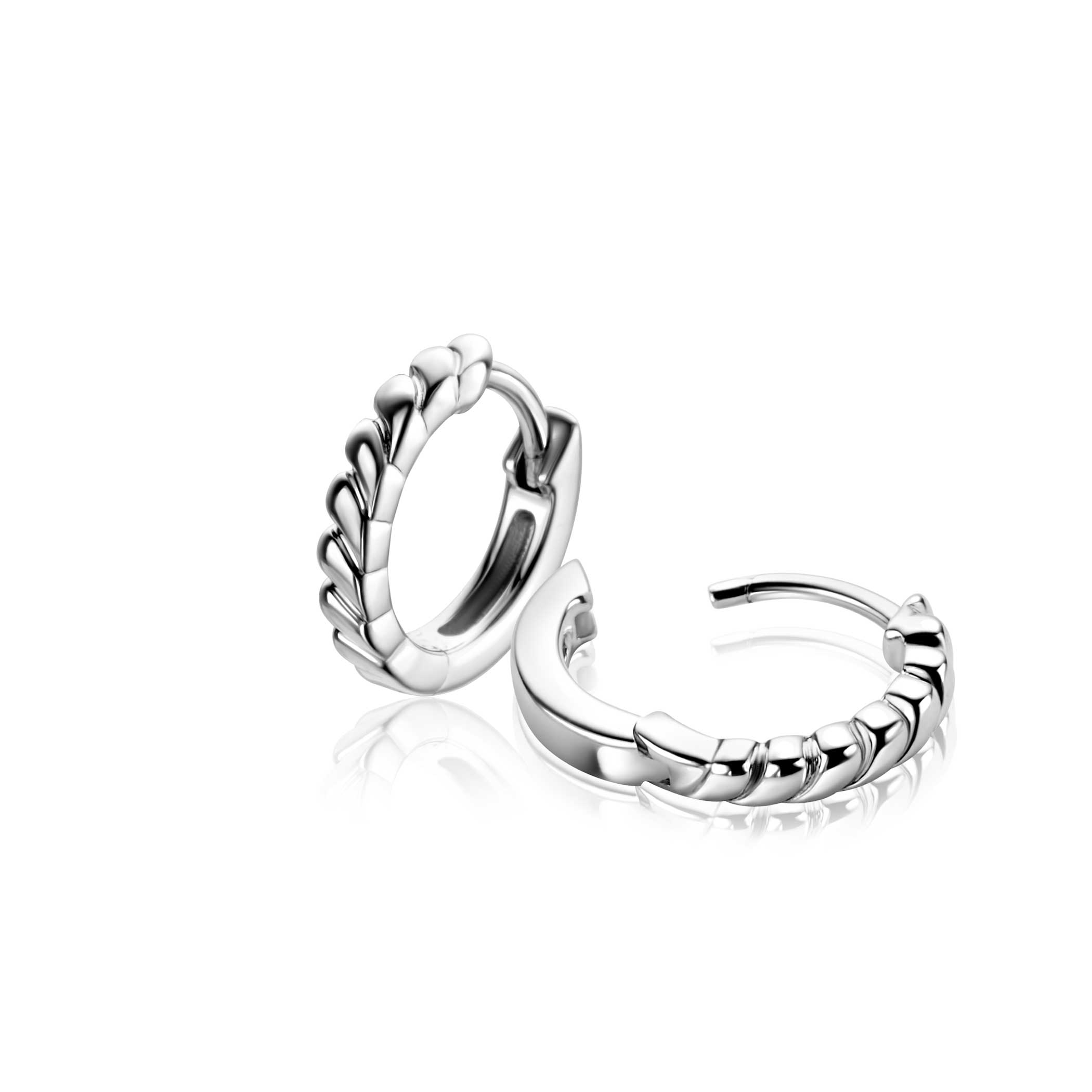 14mm ZINZI silver hoop earrings with small drops and luxury clasp ZIO2688