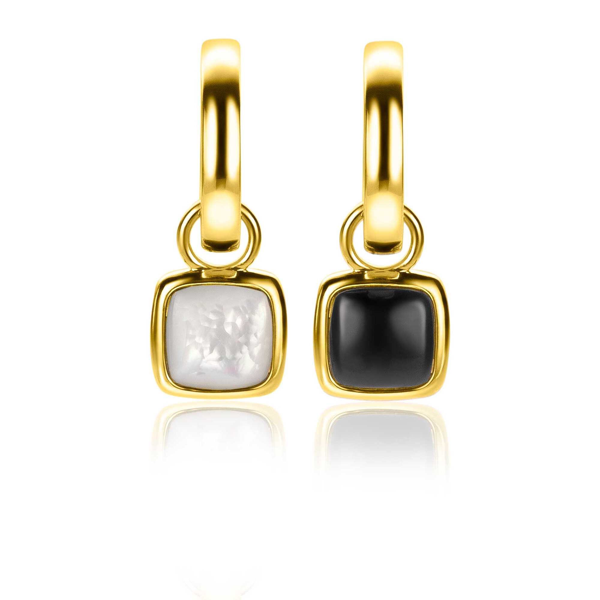 10mm ZINZI Gold Plated Sterling Silver Earrings Pendants Square Two-sided Black Onyx and White Mother-of-Pearl ZICH2257G (excl. hoop earrings)
