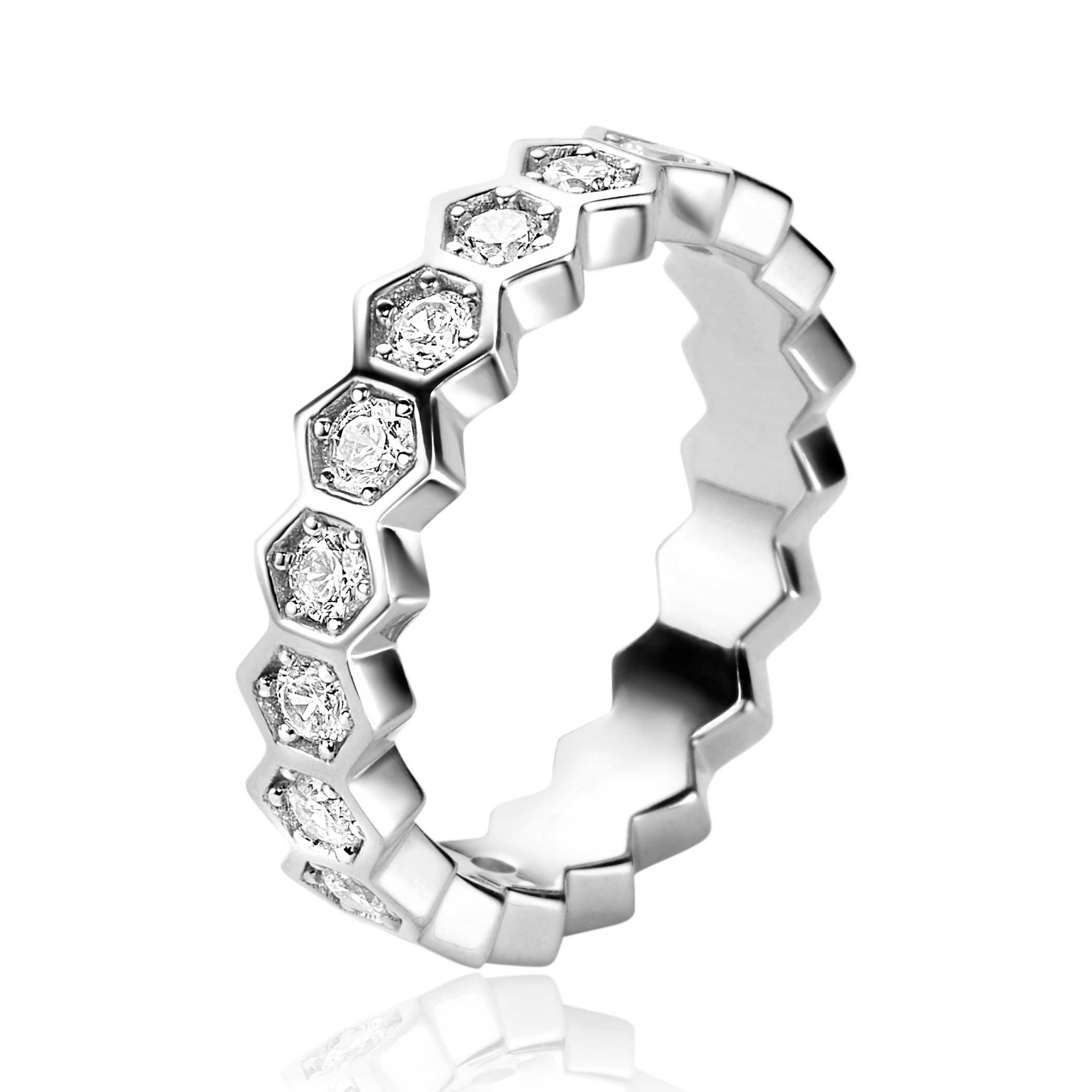ZINZI Sterling Silver Ring Hexagon White Zirconias ZIR2543