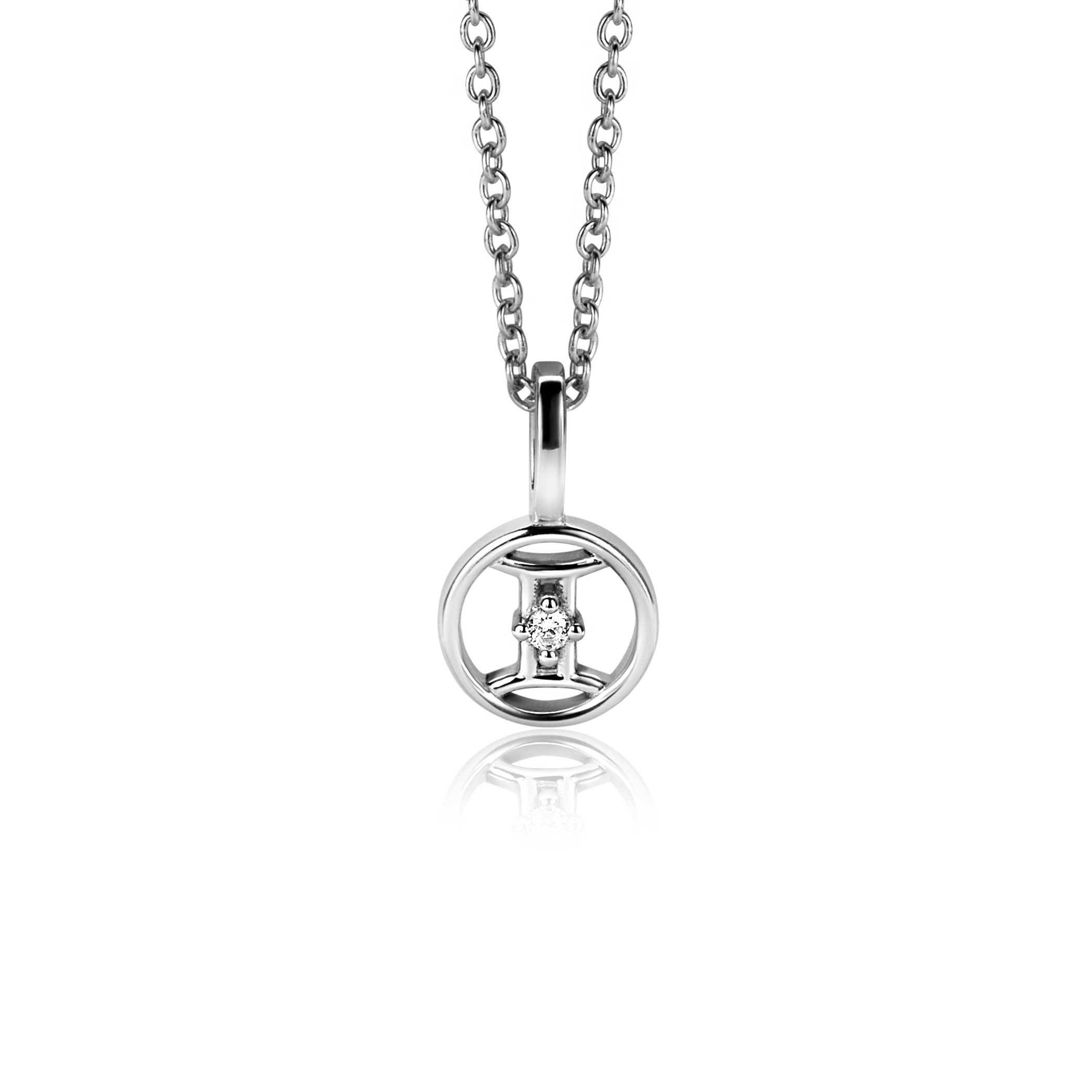 9mm ZINZI silver Gemini zodiac sign pendant set with white zirconias ZIH-TWE (without necklace)