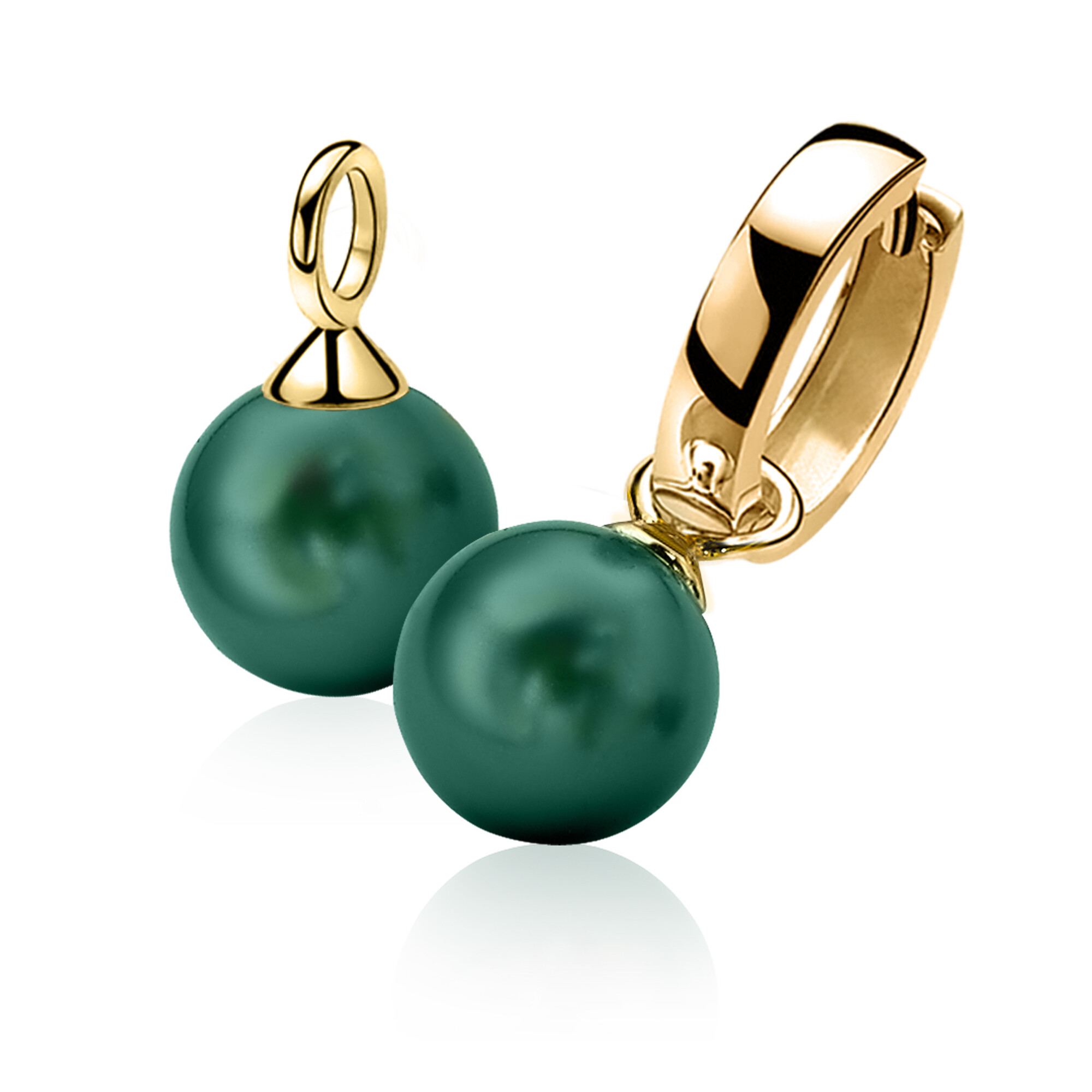 10mm ZINZI Gold Plated Sterling Silver Earrings Pendants Pearl Green ZICH266GG (excl. hoop earrings)
