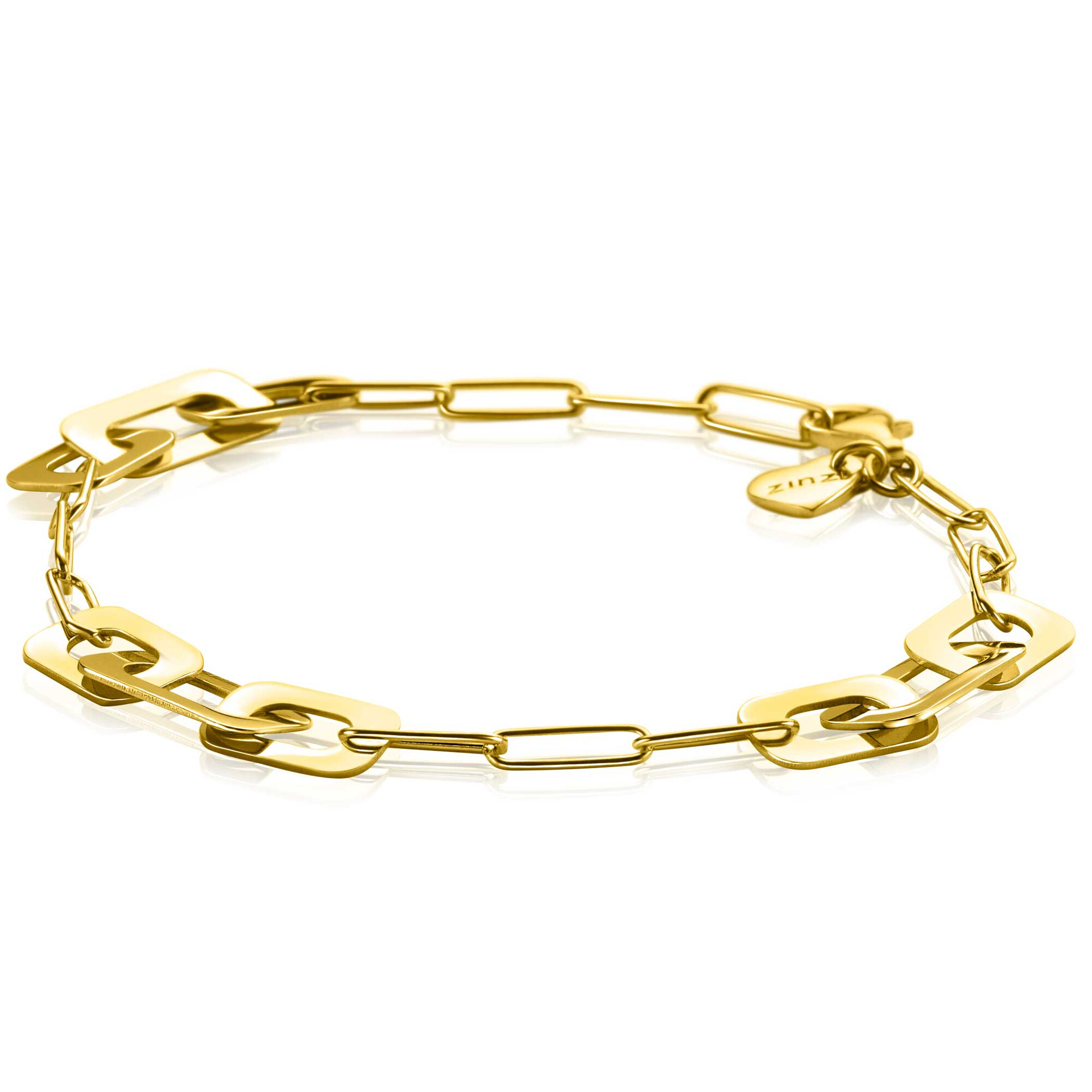 ZINZI Gold Plated Sterling Silver Trendy Chain Bracelet with Rectangular Chains in Multiple Widths 17-20cm ZIA-BF72G
