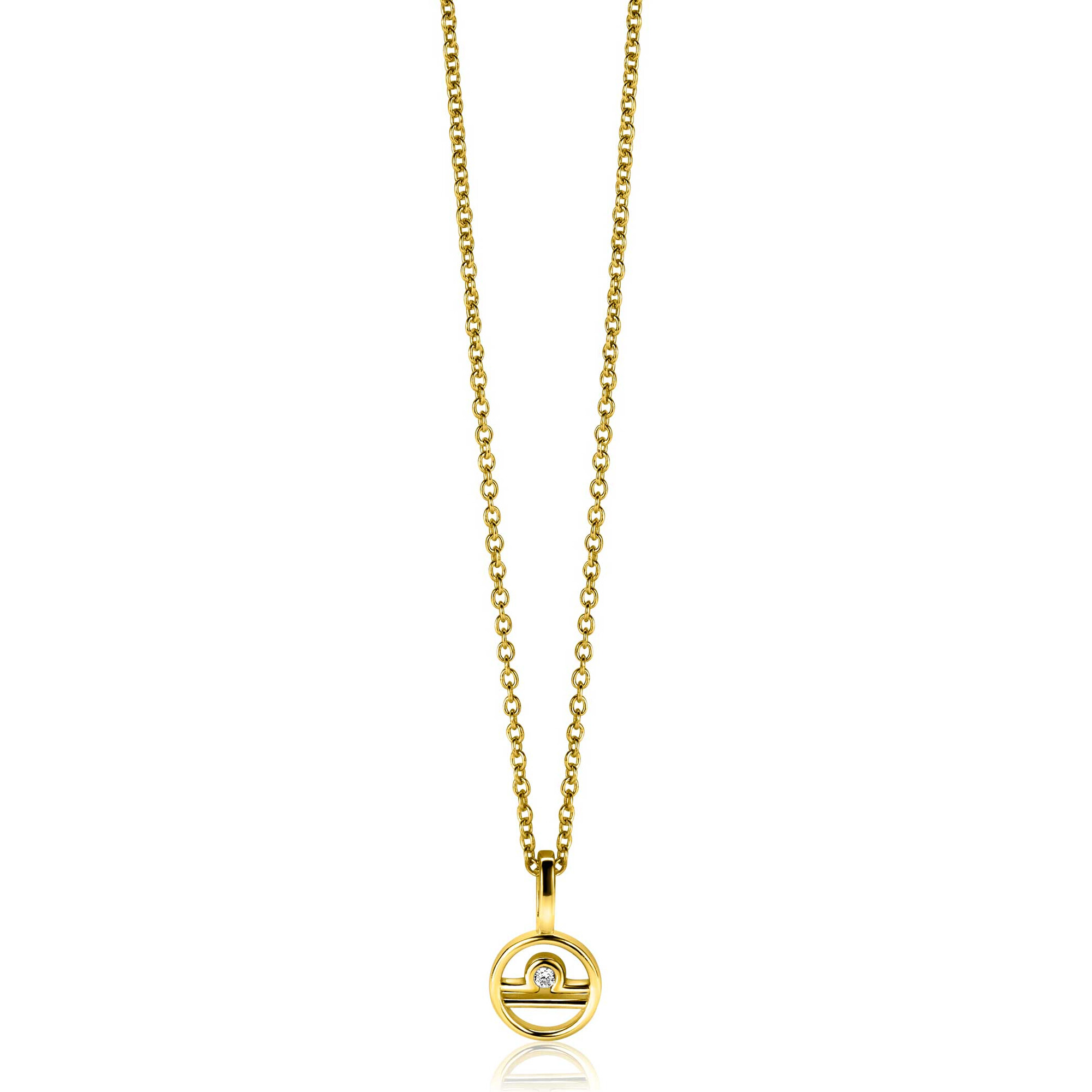 9mm ZINZI gold plated silver Libra zodiac charm set with white zirconia ZIHY-WEE (without necklace)