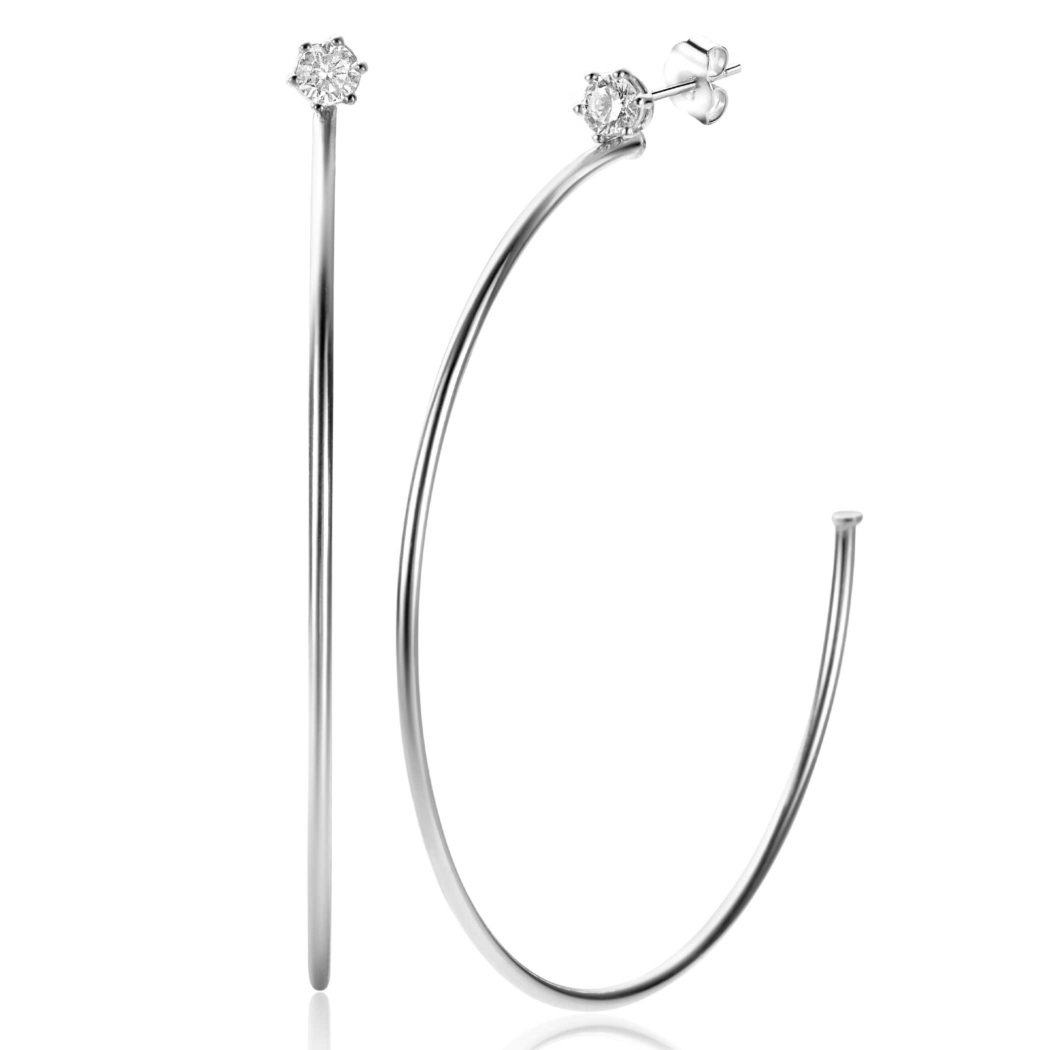 55mm ZINZI silver stud earrings with 5mm white zirconia and half hoop design, 55mm in size with 1.5mm tube thickness ZIO2574
