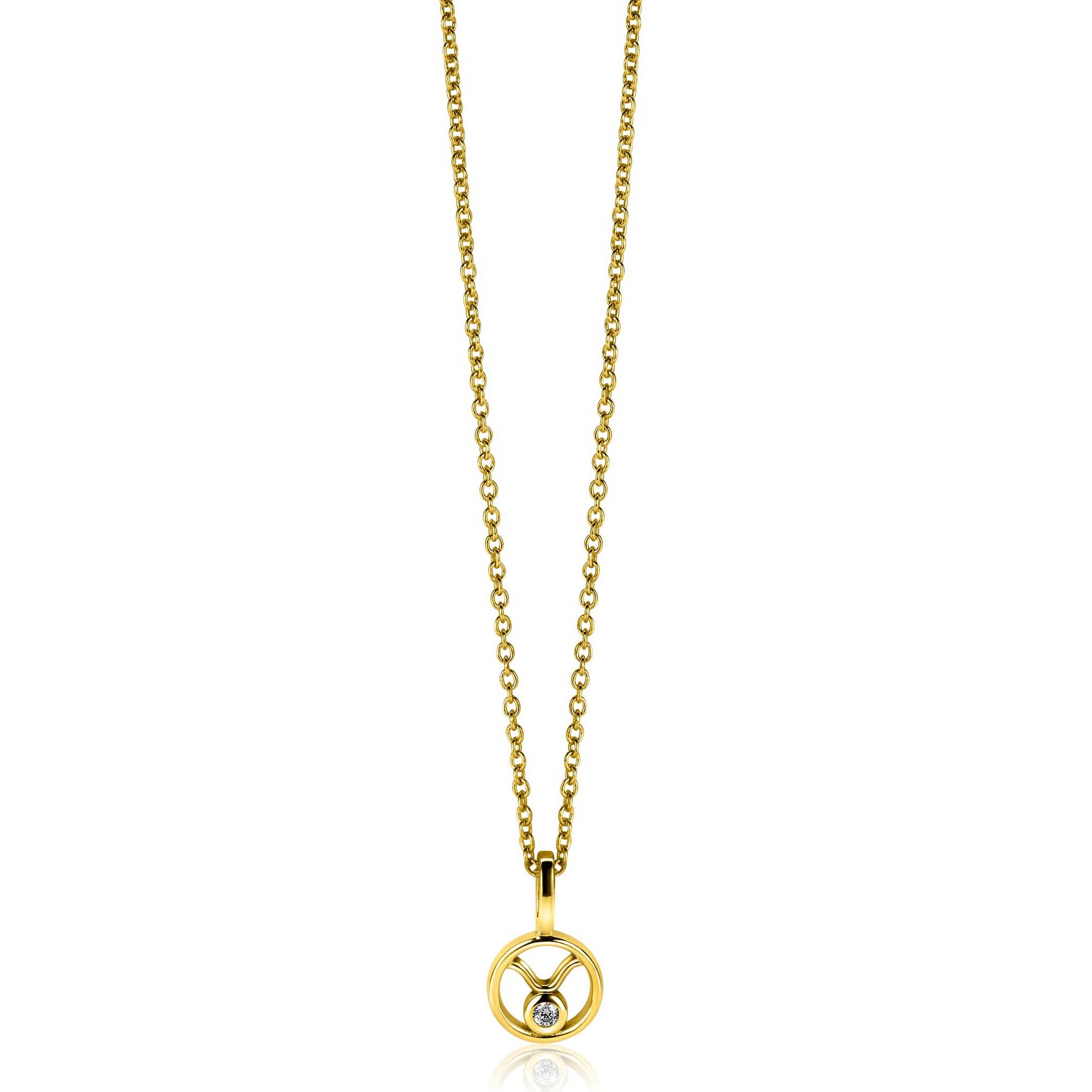 9mm ZINZI gold plated silver Taurus zodiac sign pendant set with white zirconias ZIHY-STI (without necklace)