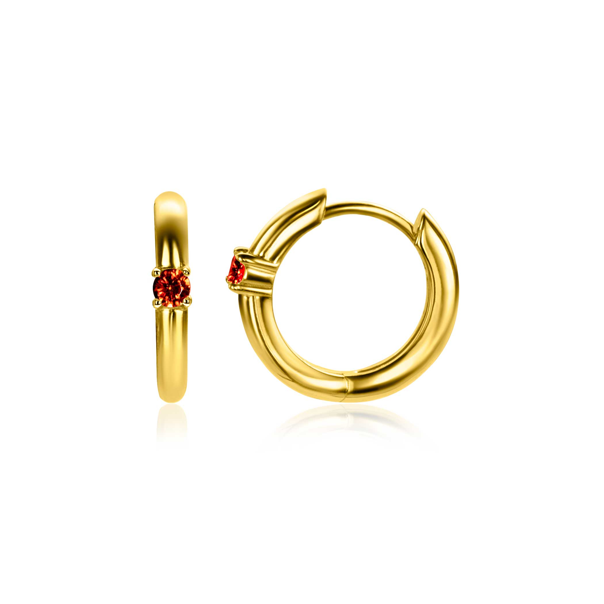 JANUARY Hoop Earrings 13mm Gold Plated with Birthstone Red Garnet Zirconia