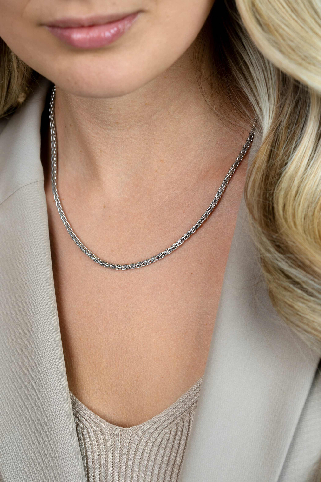 ZINZI Sterling Silver Wheat Chain Necklace width 3mm 45cm ZIC1912