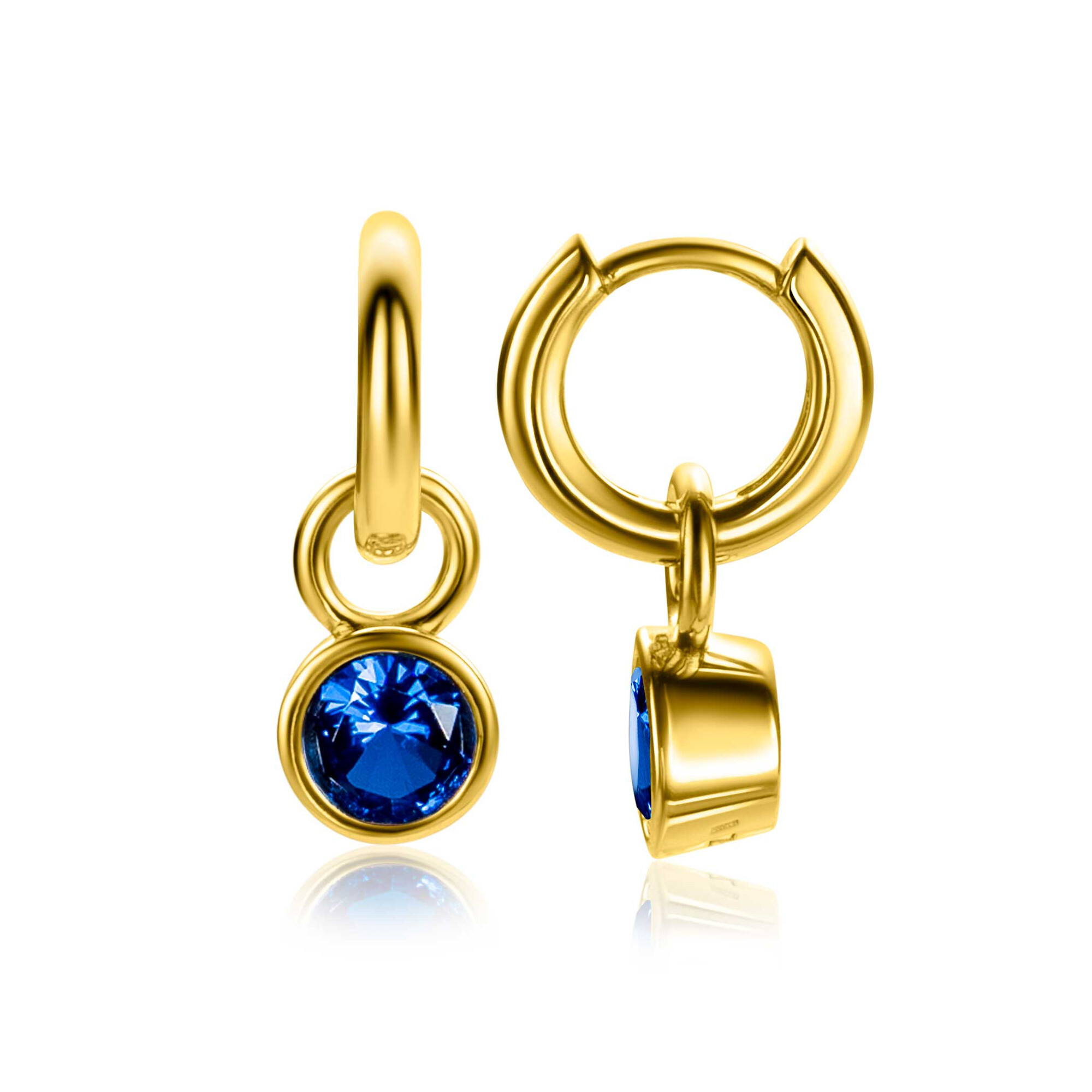 SEPTEMBER Earrings Pendants Gold Plated with Birthstone Blue Sapphire Zirconia (excl. hoop earrings)