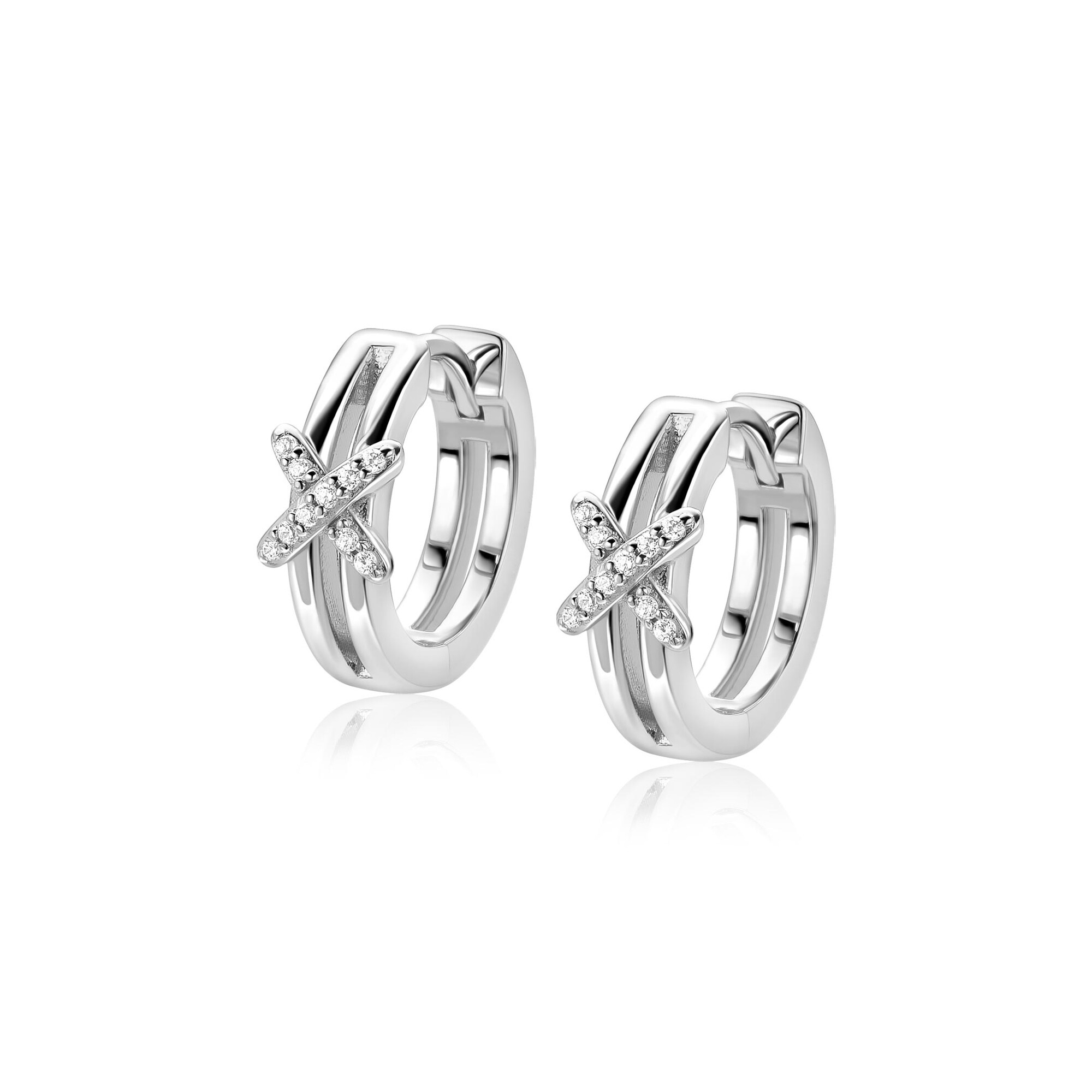 ZINZI zlv. klapcreolen 2 banen met X zirconia's