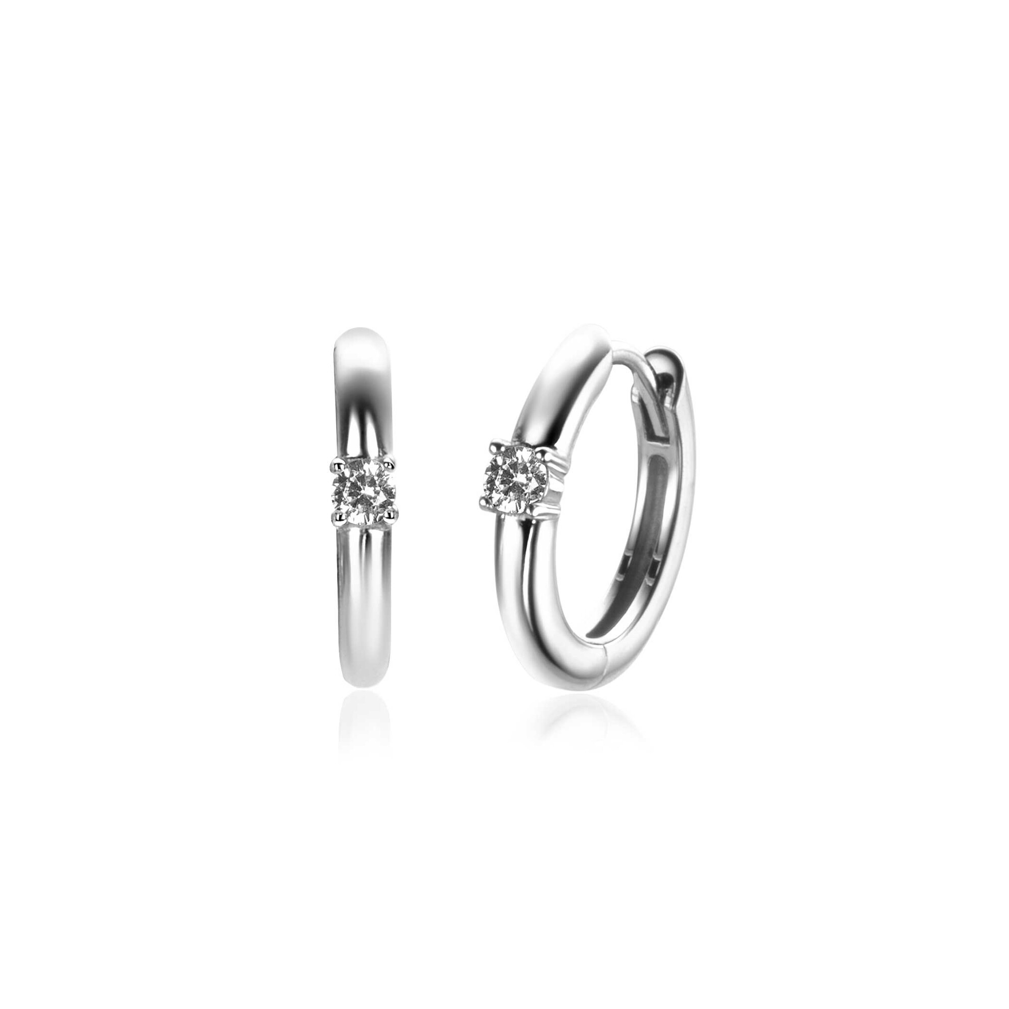 APRIL Hoop Earrings 13mm Sterling Silver with Birthstone Diamond White Zirconia