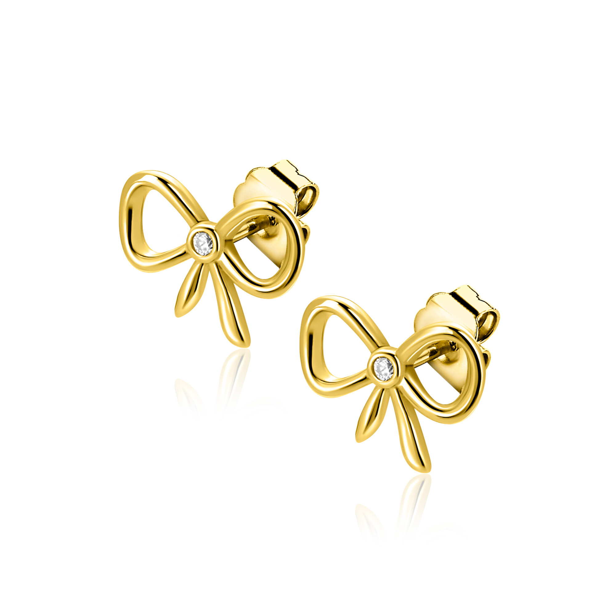 ZINZI zlv. oorknopjes geel verguld strikje met zirconia