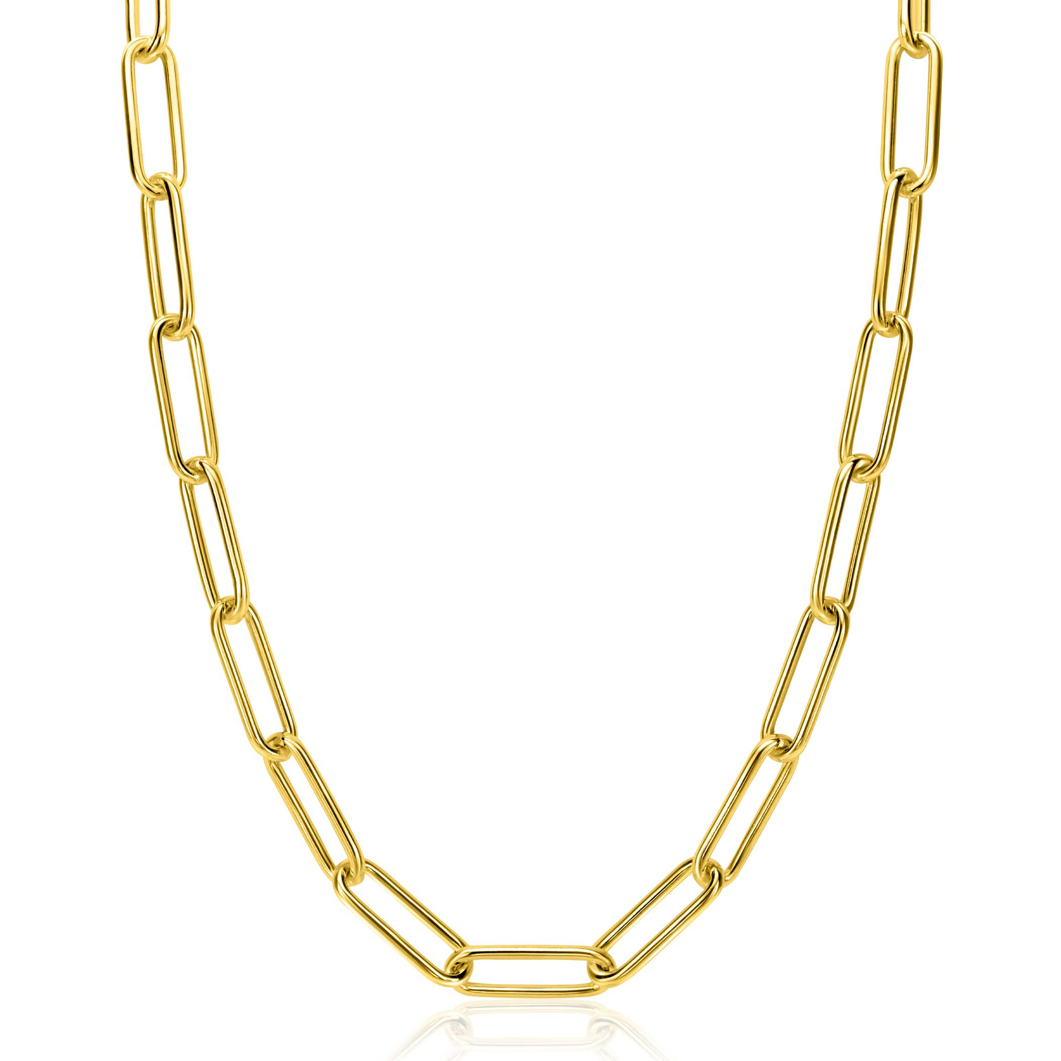 ZINZI Gold Plated Sterling Silver Paperclip Chain Necklace length chain 7mm 45cm ZIC2533G