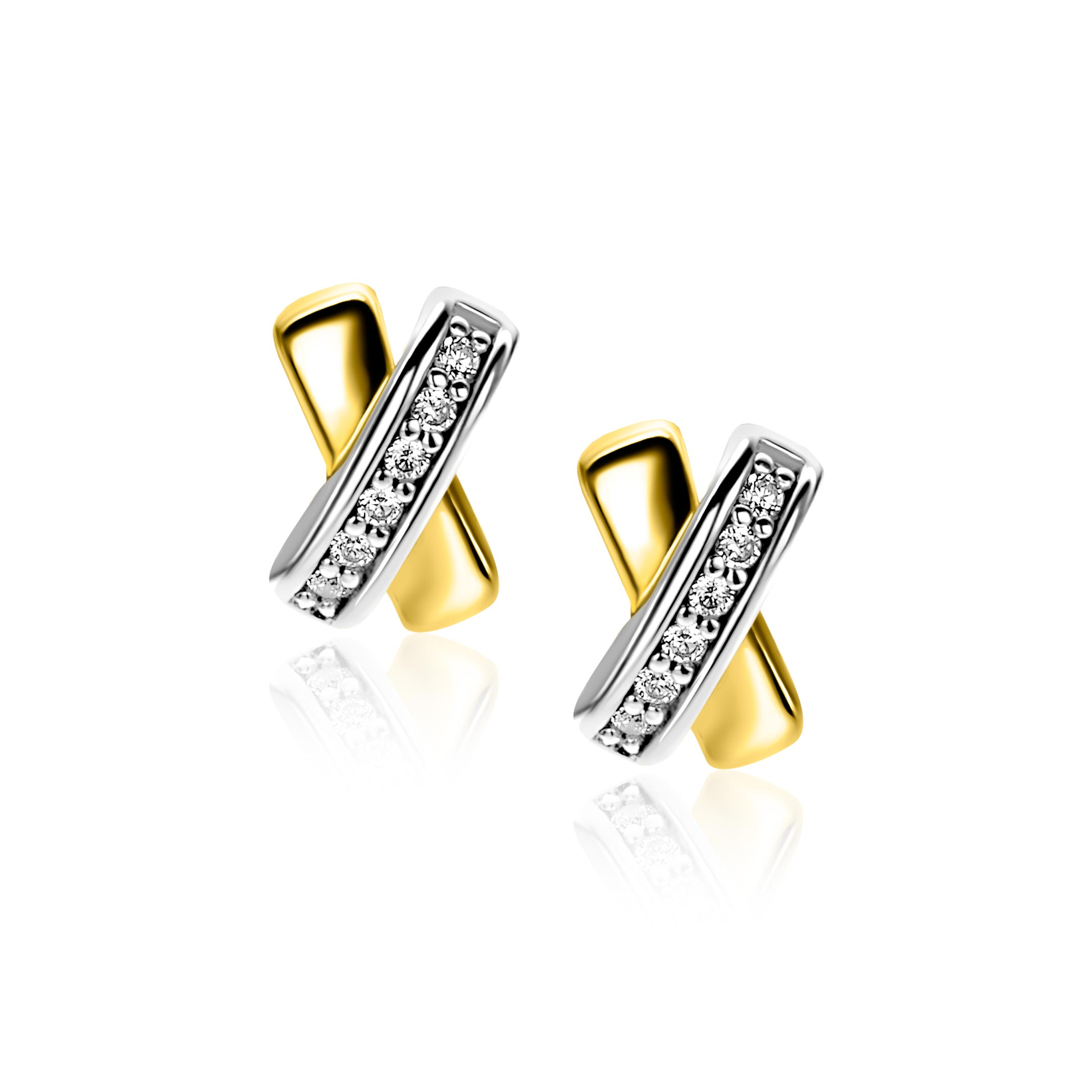 ZINZI Gold plated Sterling Silver Stud Earrings Crossover White ZIO1816Y
