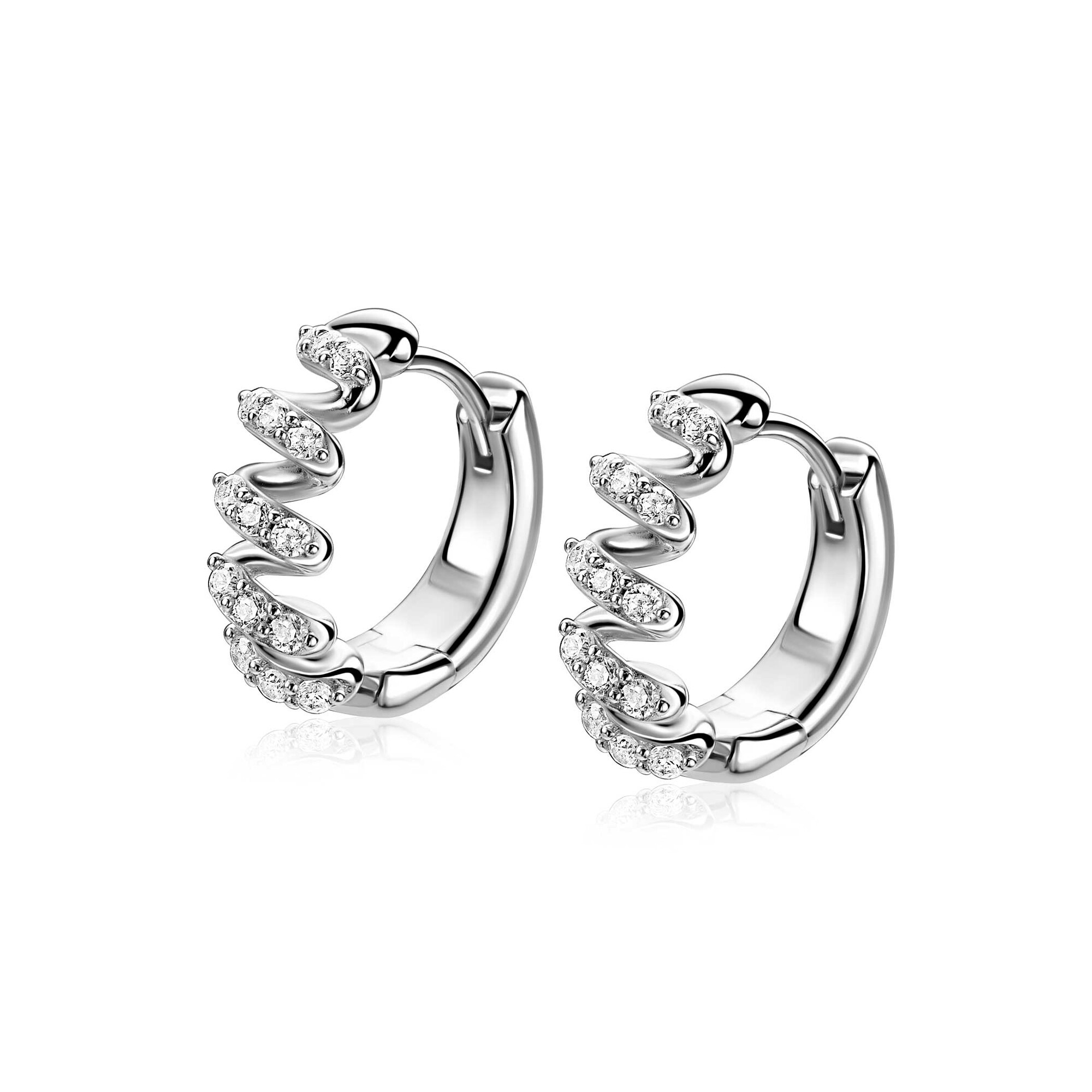 ZINZI zlv. oorringen wokkel vorm met zirconia's