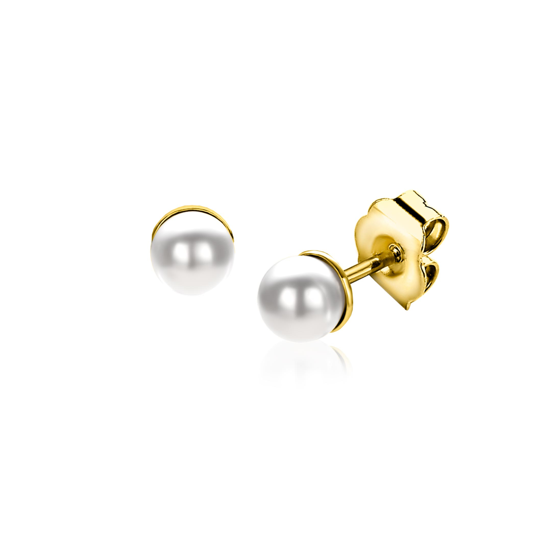 4mm ZINZI Gold plated Sterling Silver Stud Earrings with White Pearl ZIO1318Y