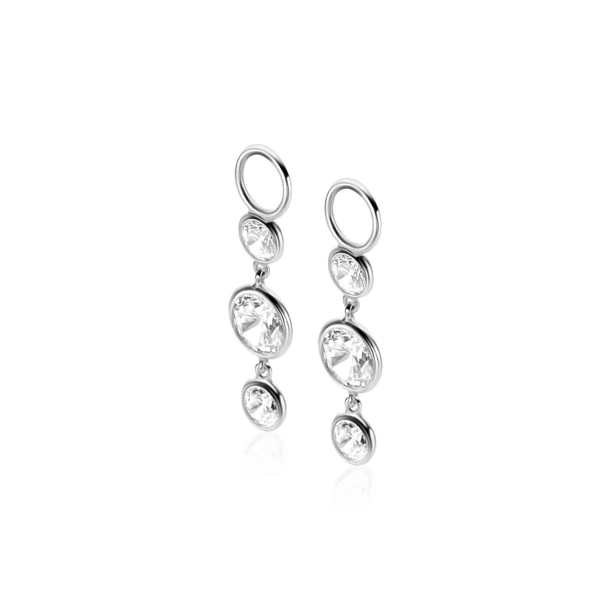 24mm ZINZI silver charm earrings with 3 dangling white round zirconias ZICH2593 (without hoop earrings)