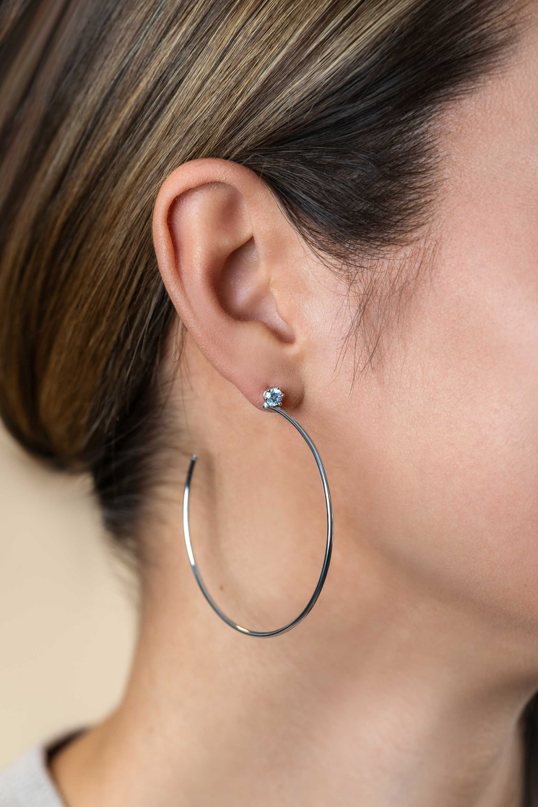 55mm ZINZI silver stud earrings with 5mm white zirconia and half hoop design, 55mm in size with 1.5mm tube thickness ZIO2574
