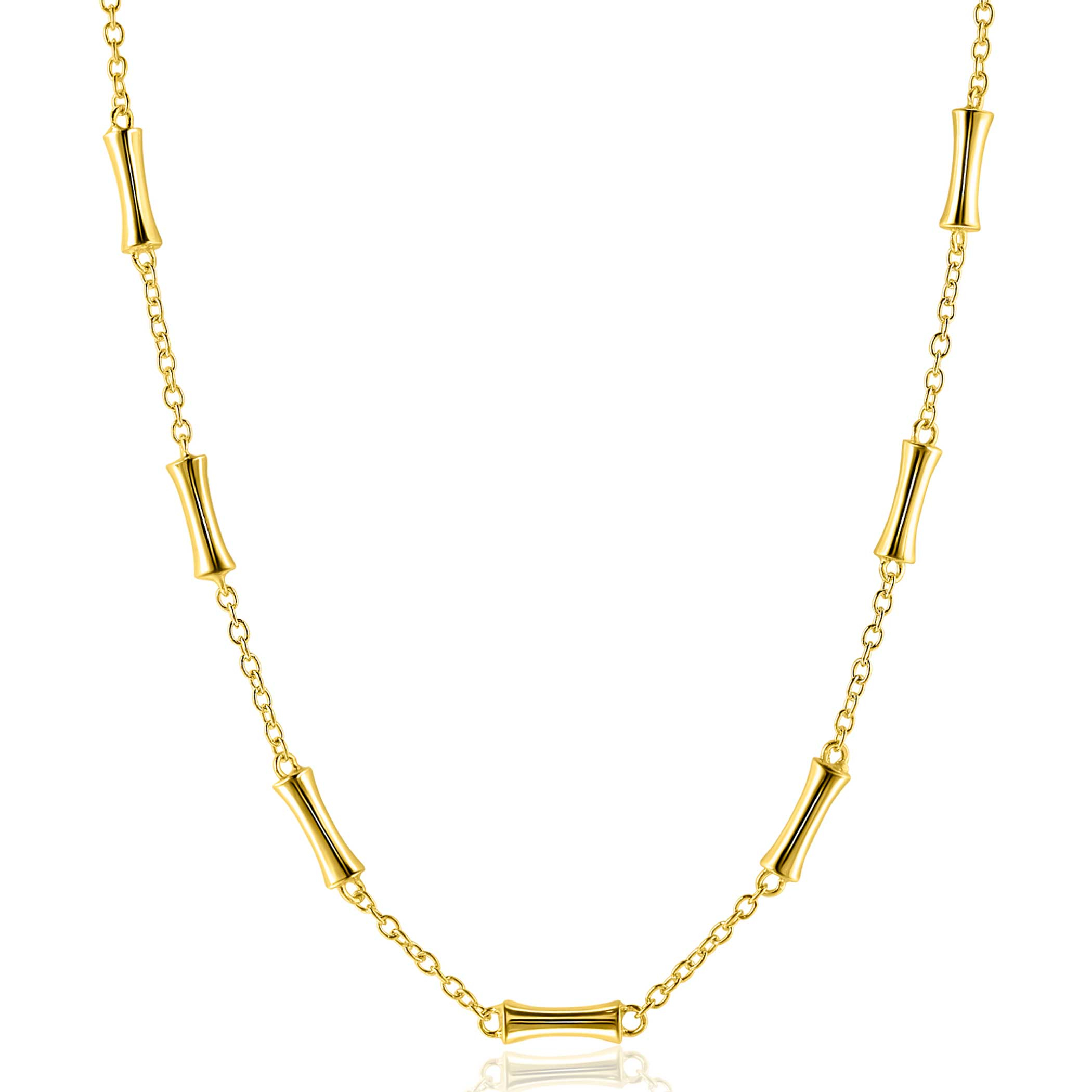 ZINZI gold plated silver link necklace with seven smooth bamboo shapes 40-45cm ZIC2577G
