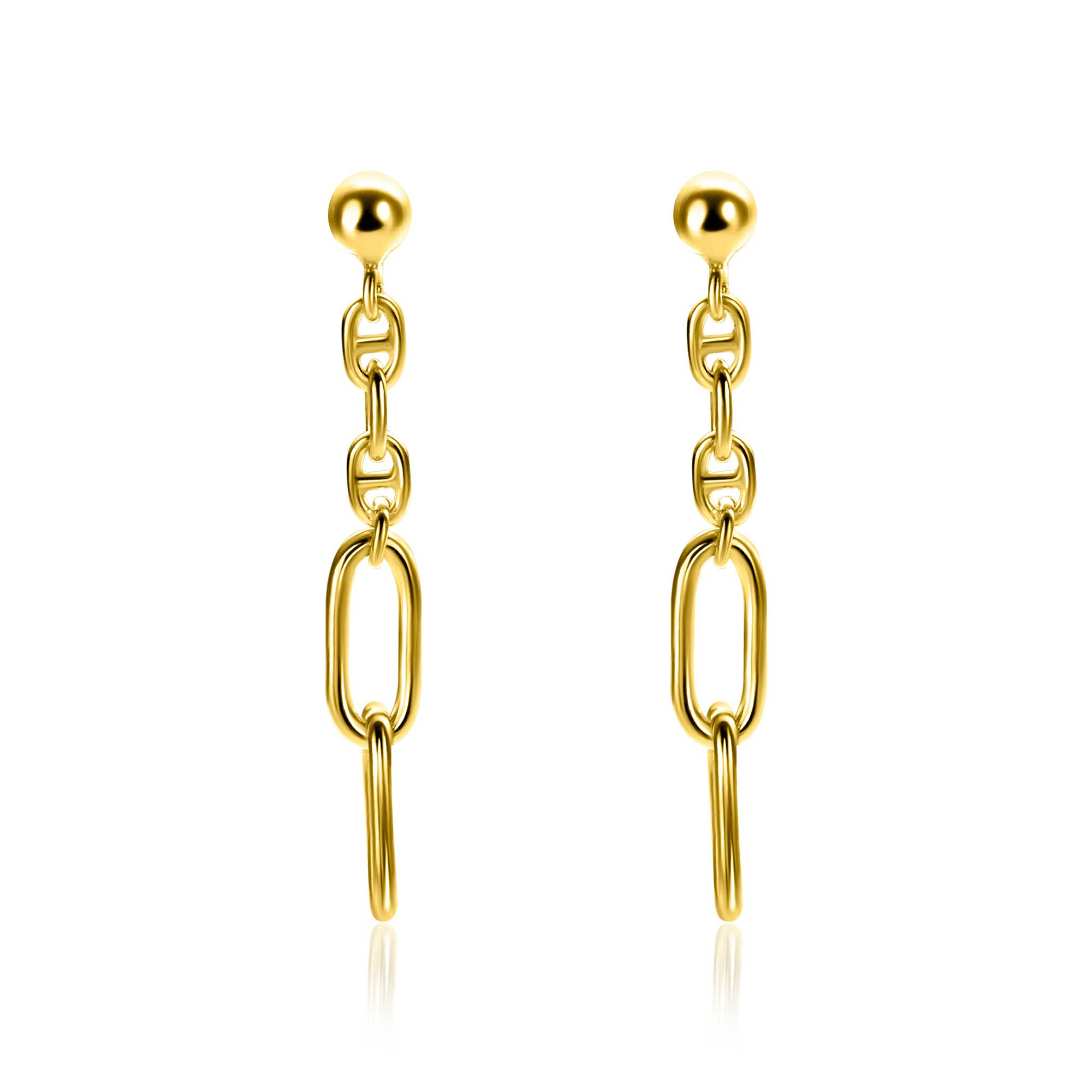 35mm ZINZI Gold Plated Sterling Silver Stud Earrings with Marine Chain and 2 Oval Chains ZIO2413G