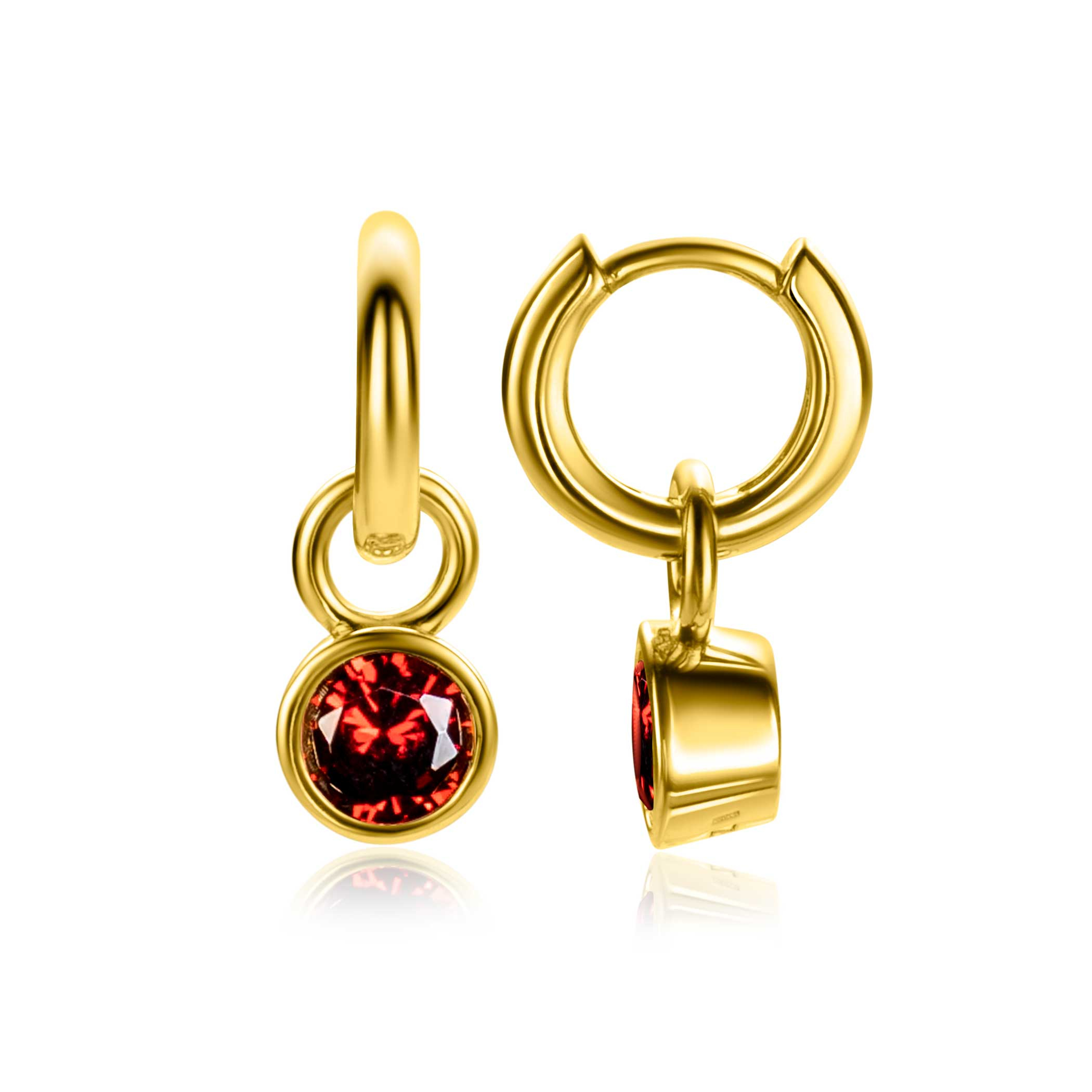 JANUARY Earrings Pendants Gold Plated with Birthstone Red Garnet Zirconia (excl. hoop earrings)