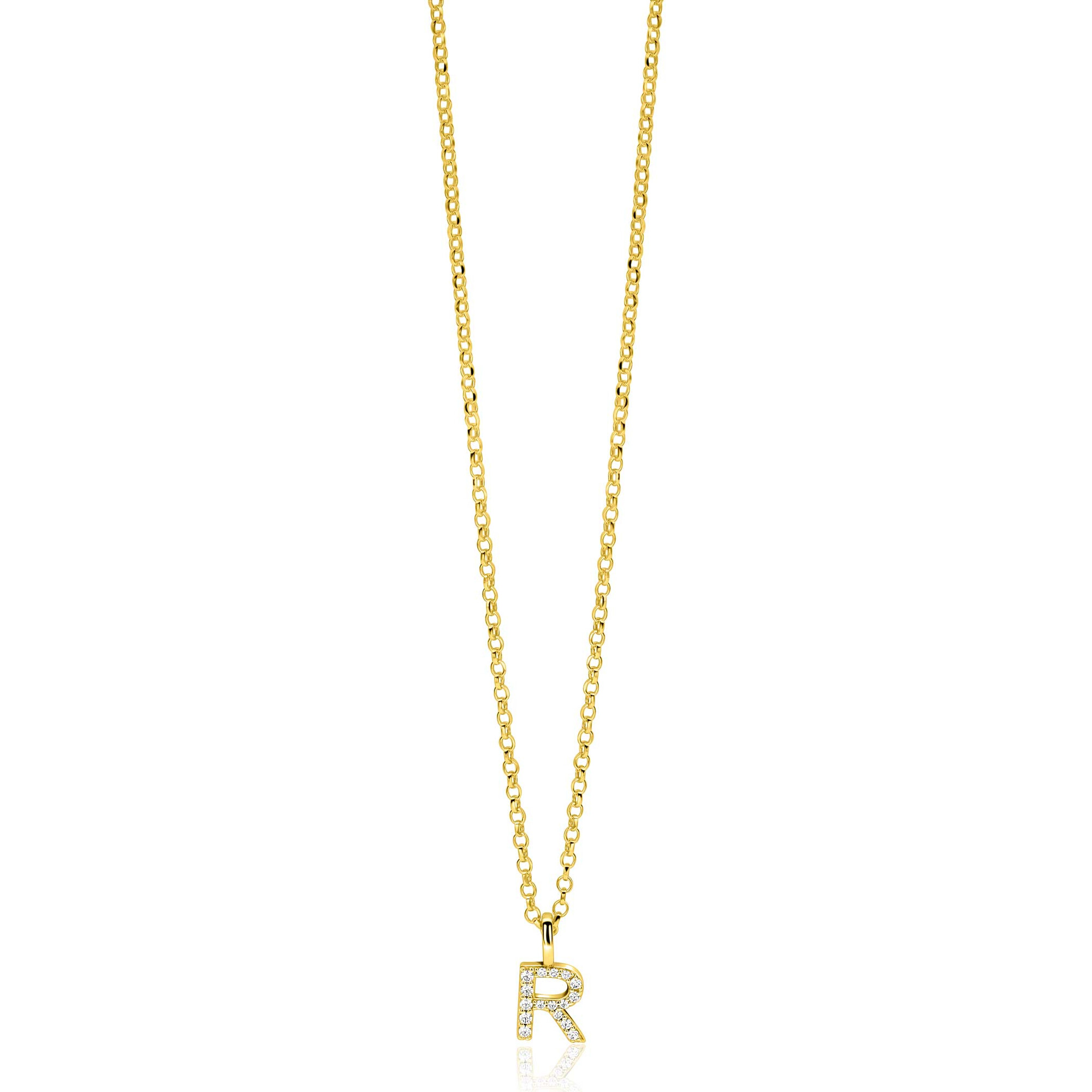 ZINZI zlv. hanger gg.verg.letter R bezet met zirconia's