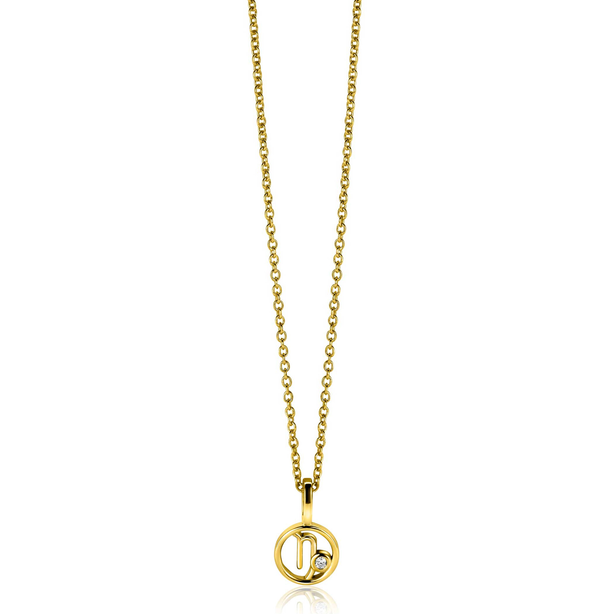 9mm ZINZI gold plated silver Capricorn zodiac sign pendant set with white zirconias ZIHY-STE (without necklace)