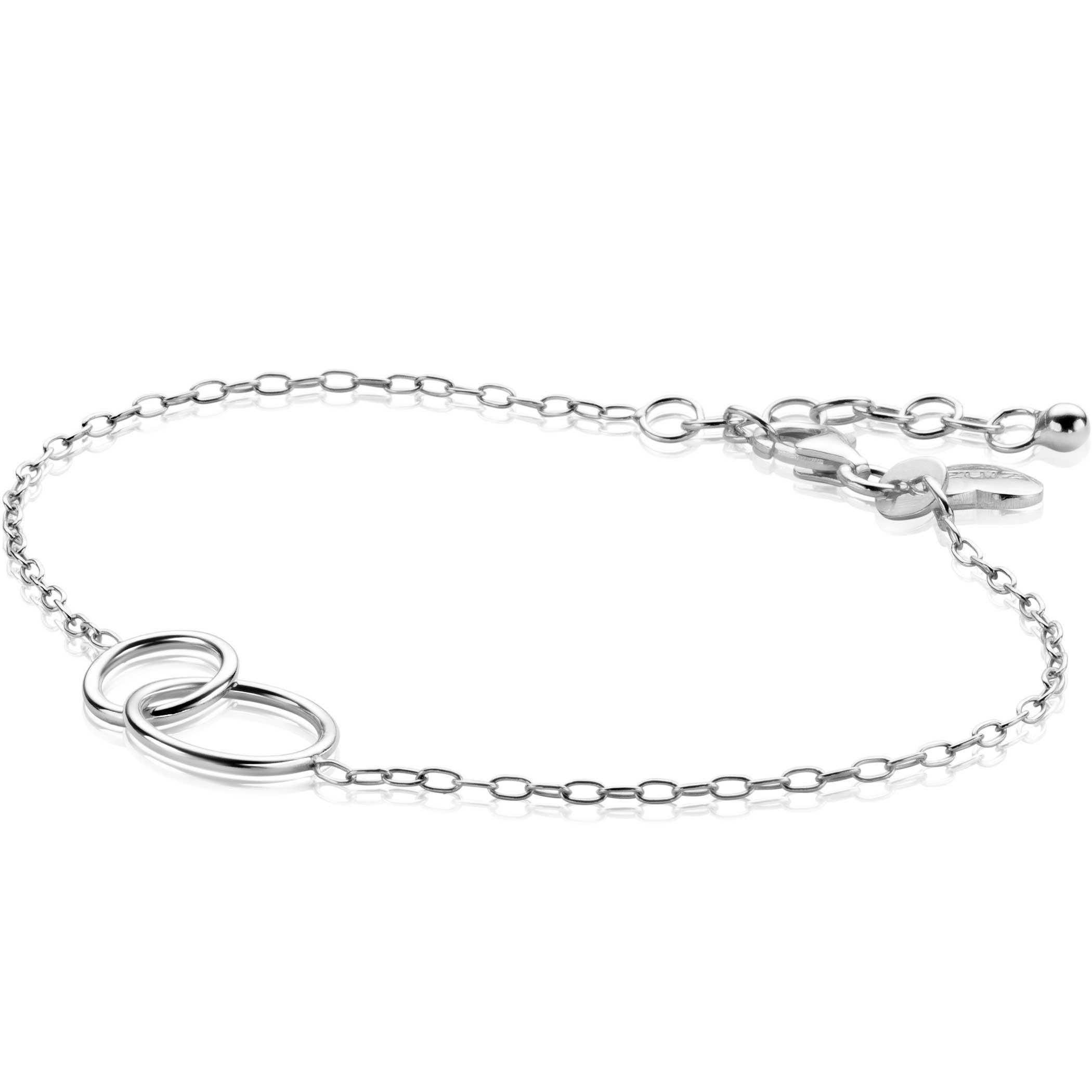 ZINZI Sterling Silver Paperclip Chain Bracelet with 2 Connected Open Circles 17-20cm ZIA2275