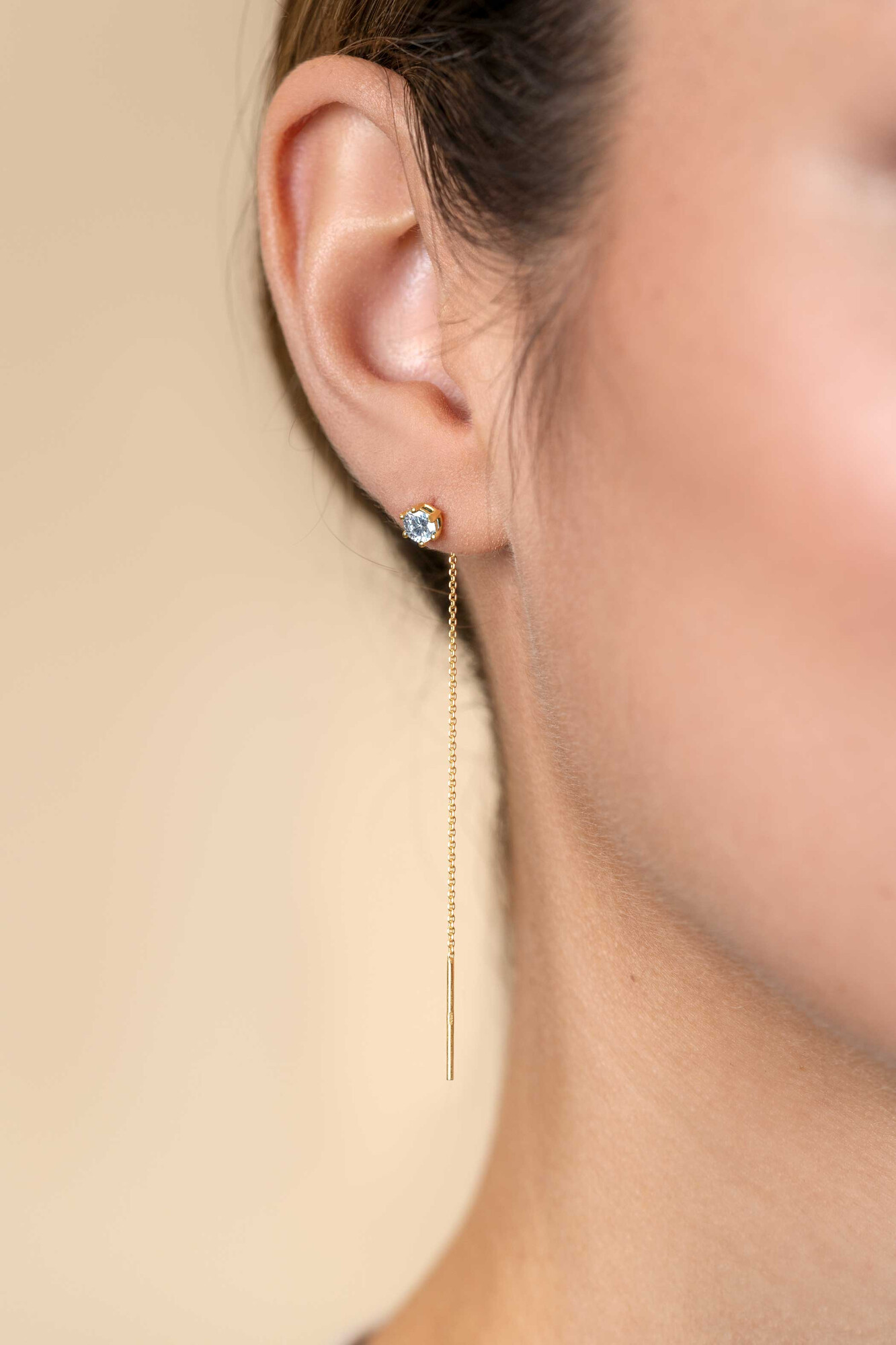 80mm ZINZI gold plated silver threader earrings with 5mm white zirconia chaton setting and graceful chain ZIO2576Y
