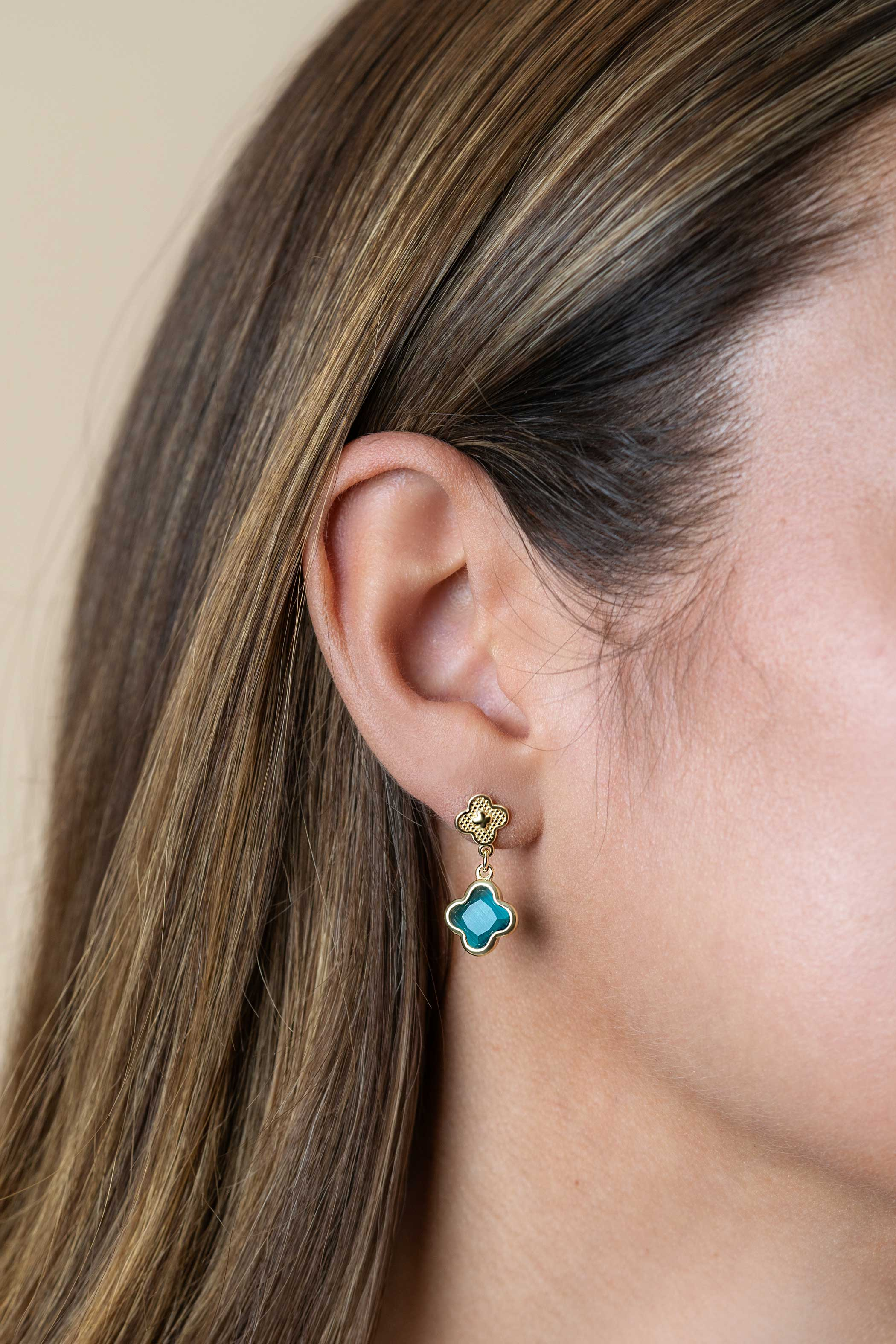 23mm ZINZI gold plated silver stud earrings with green clovers 10mm ZIO2583
