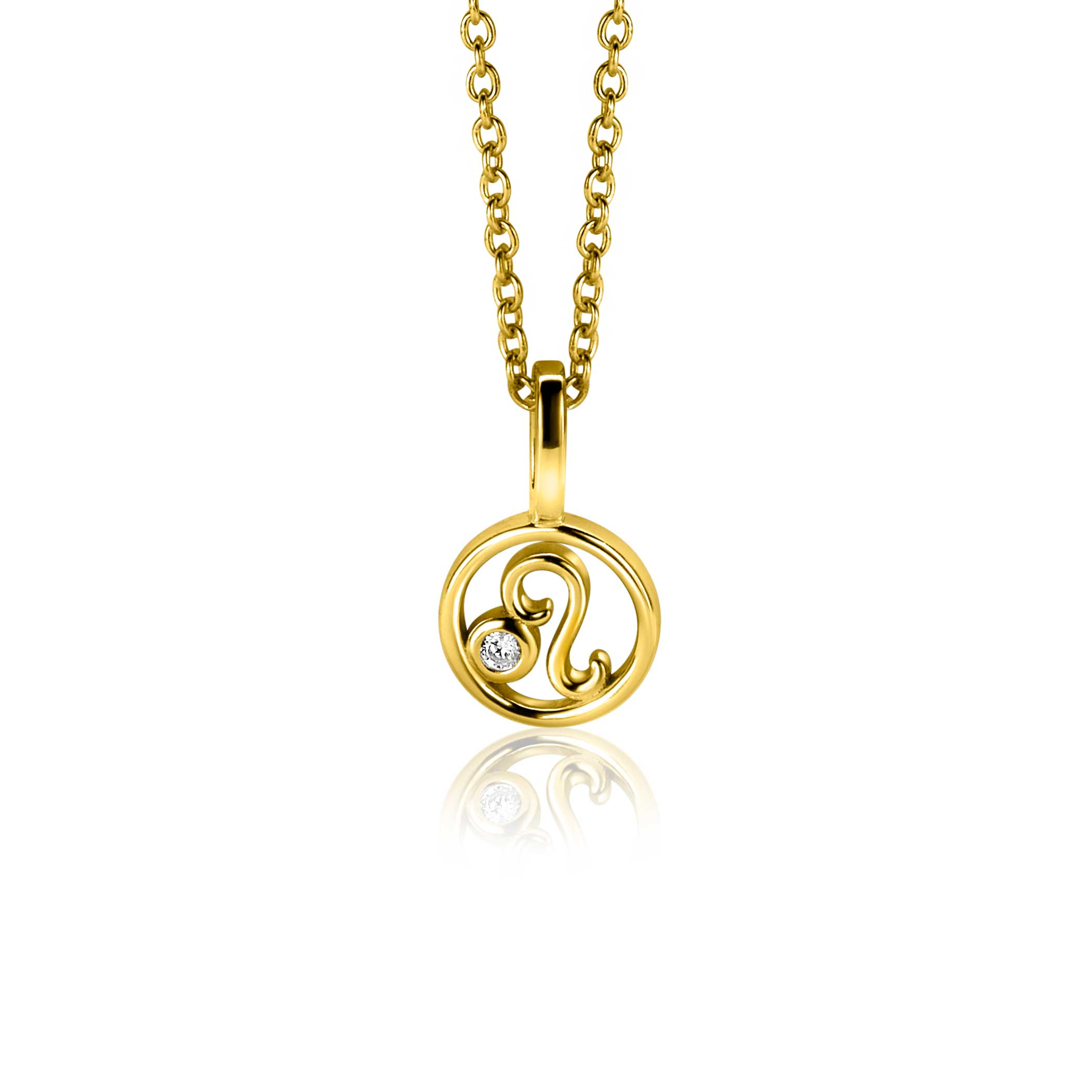 9mm ZINZI gold plated silver Leo zodiac sign pendant set with white zirconias ZIHY-LEE (without necklace)