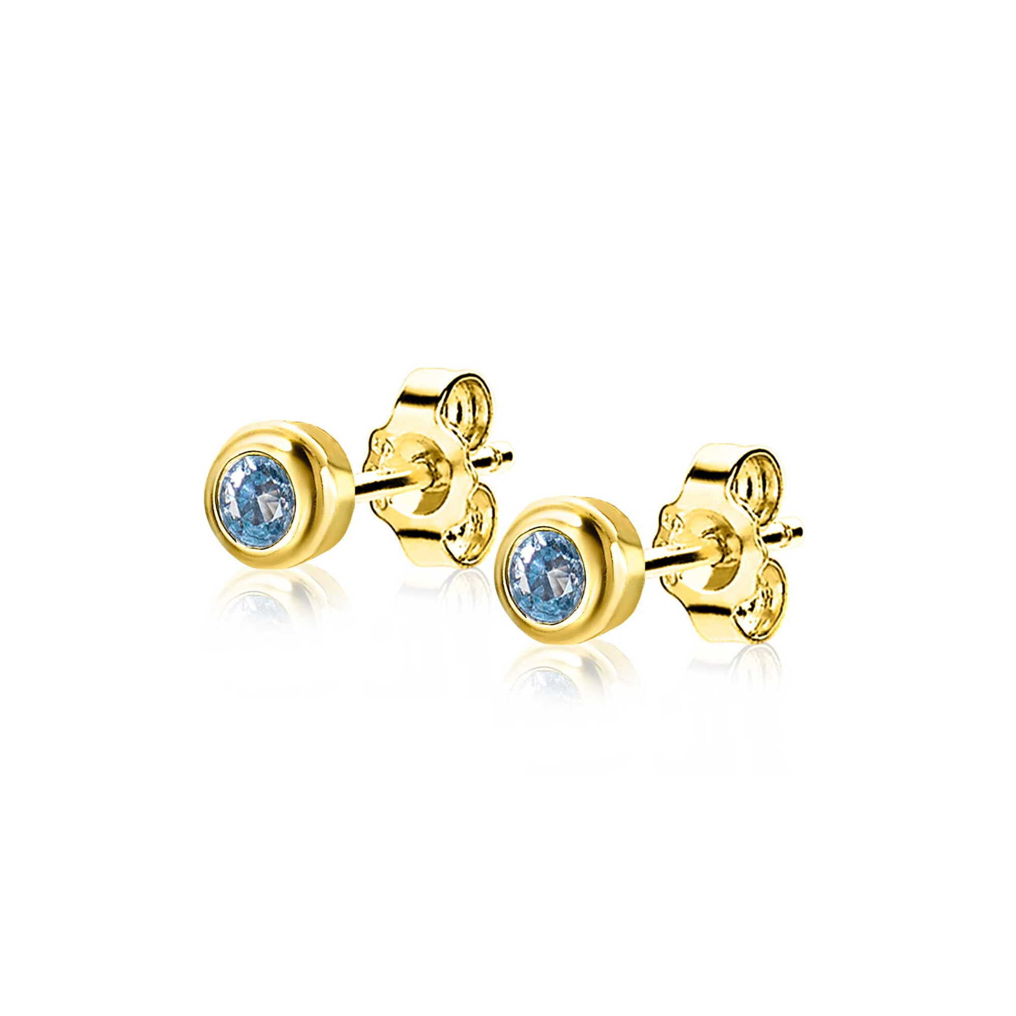 DECEMBER Stud Earrings 4mm Gold Plated with Birthstone Blue Topaz Zirconia