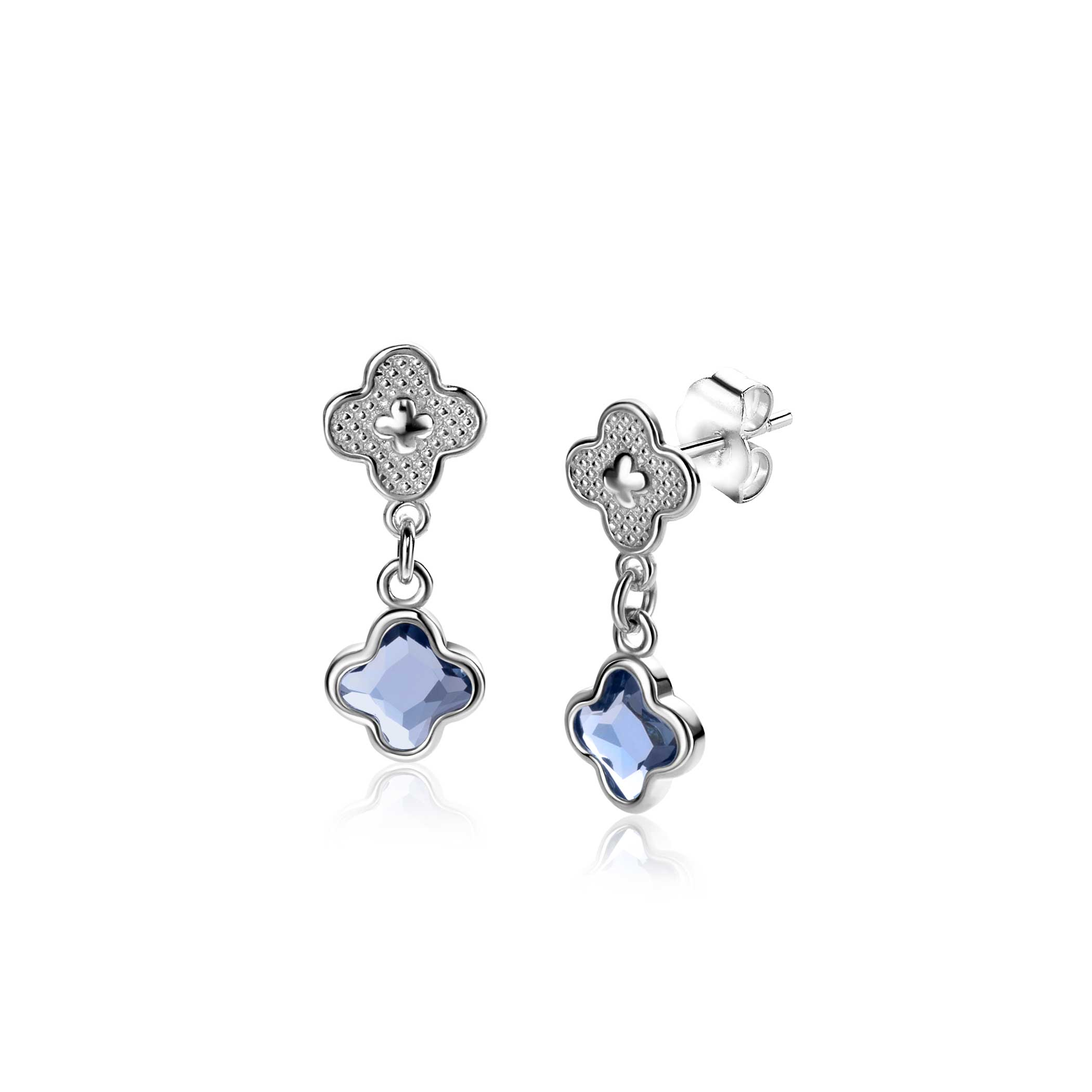 20mm ZINZI silver stud earrings with blue clovers 8mm ZIO2582
