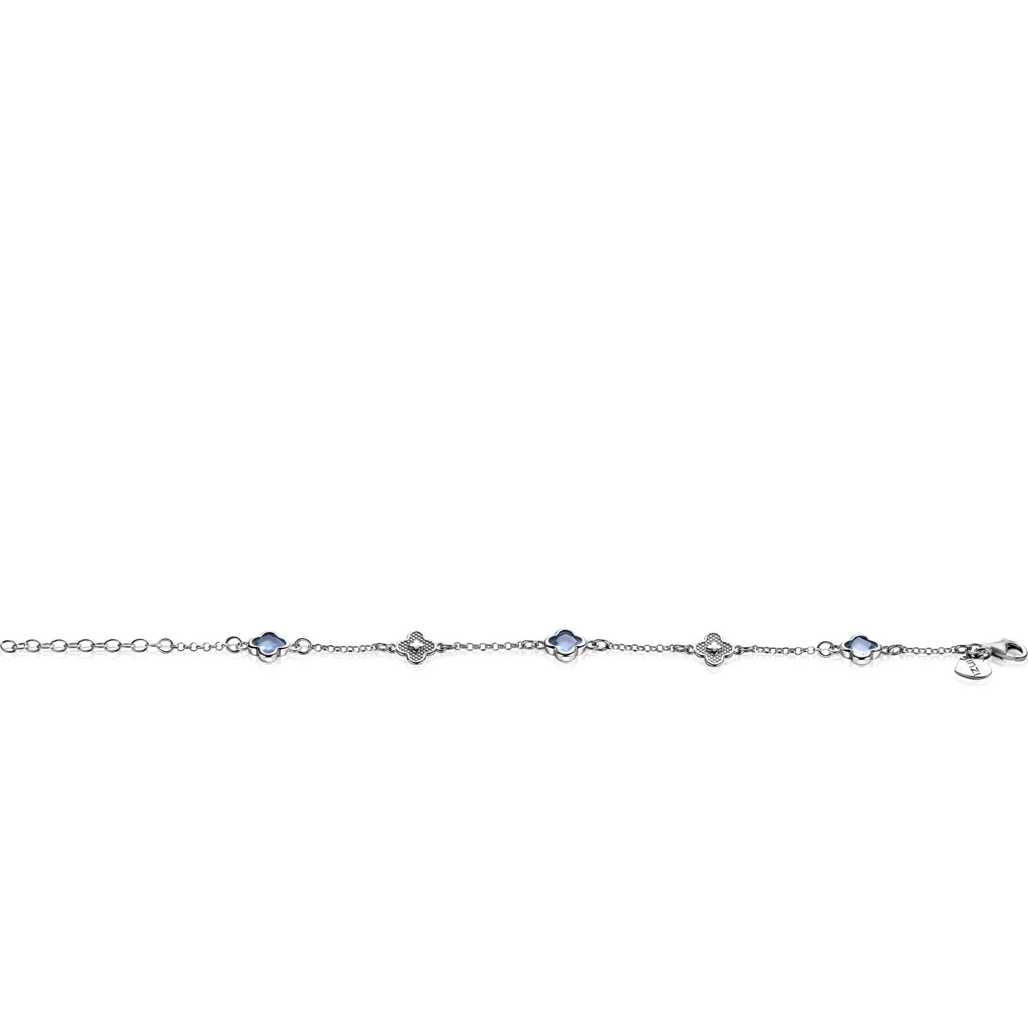 ZINZI silver link bracelet with two silver and three blue clovers 16-19cm ZIA2582
