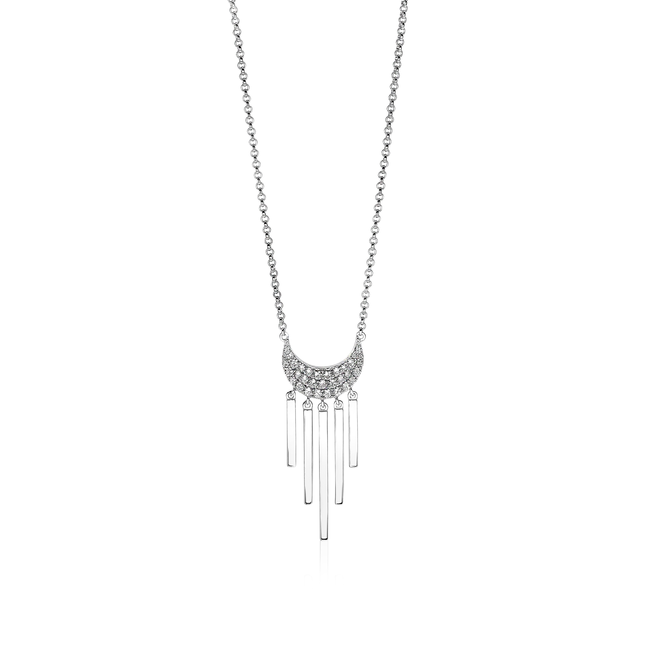 ZINZI Sterling Silver Necklace Crescent Moon Moon with White Zirconias and Shiny Bars 40-45cm ZIC1579