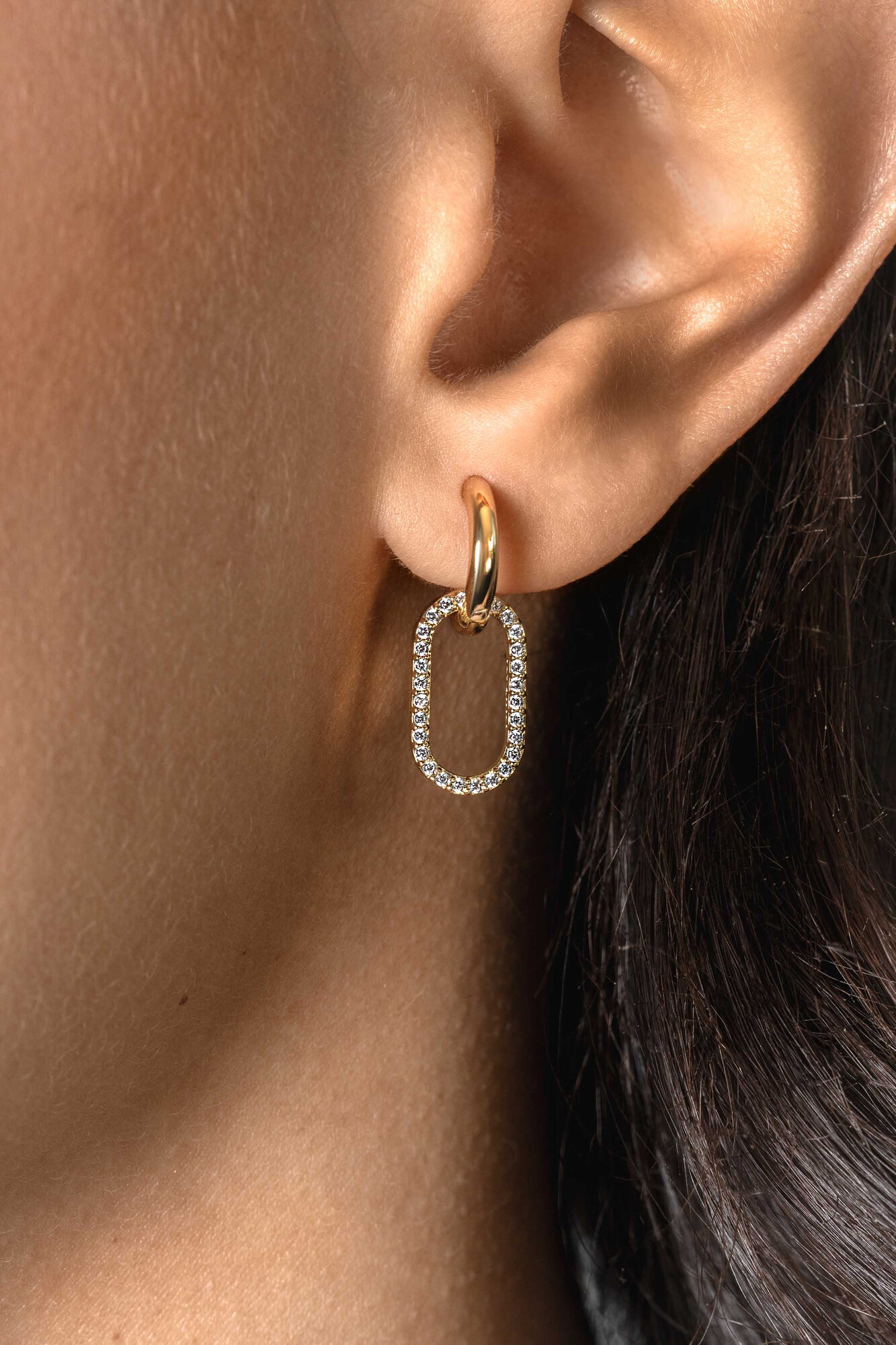 15mm ZINZI Gold Plated Sterling Silver Earrings Pendants Open Oval White Zirconias ZICH2444 (excl. hoop earrings)