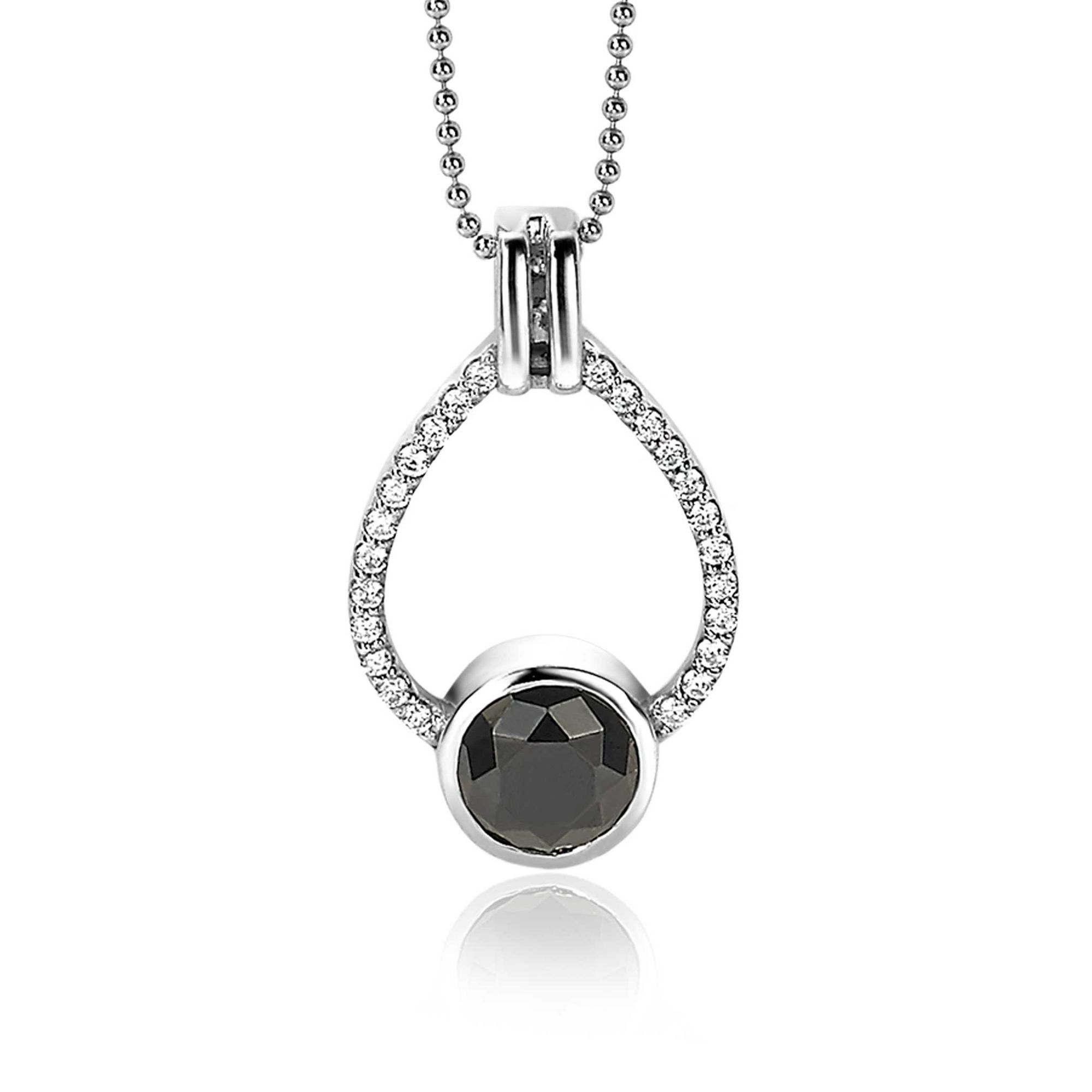 32mm ZINZI Sterling Silver Pendant Drop Black White Zirconias ZIH1947