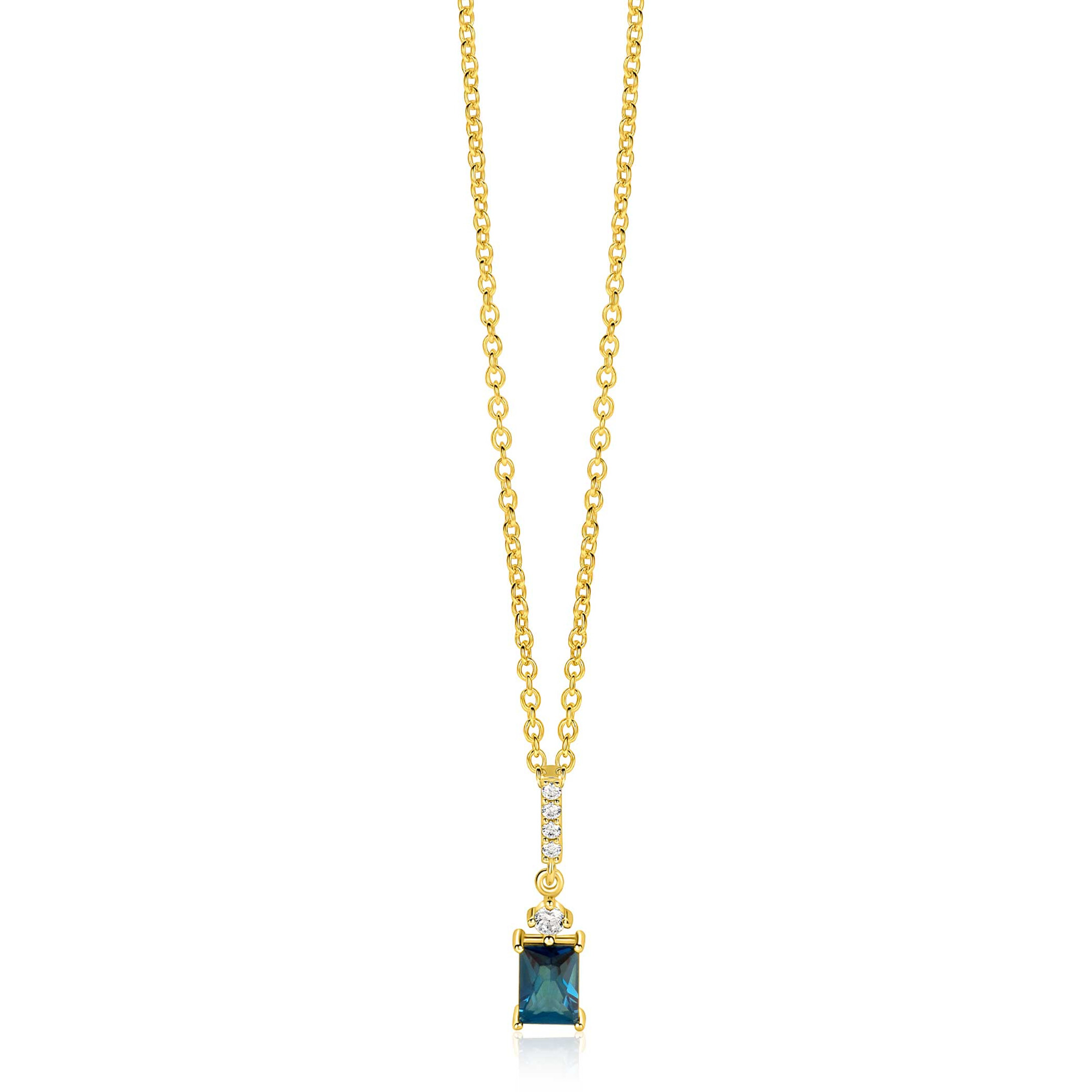 ZINZI zlv. collier gg.verg.hanger baq.blauw en zirc.