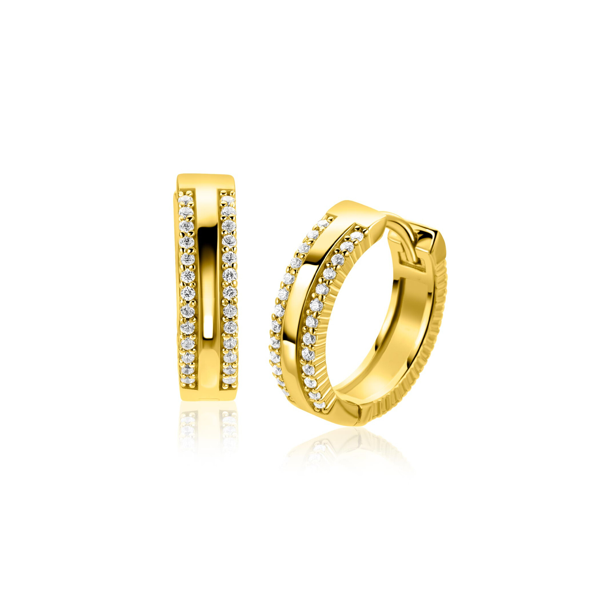 16mm ZINZI Sterling Silver Gold plated Hoop Earrings White Zirconias ZIO2445Y